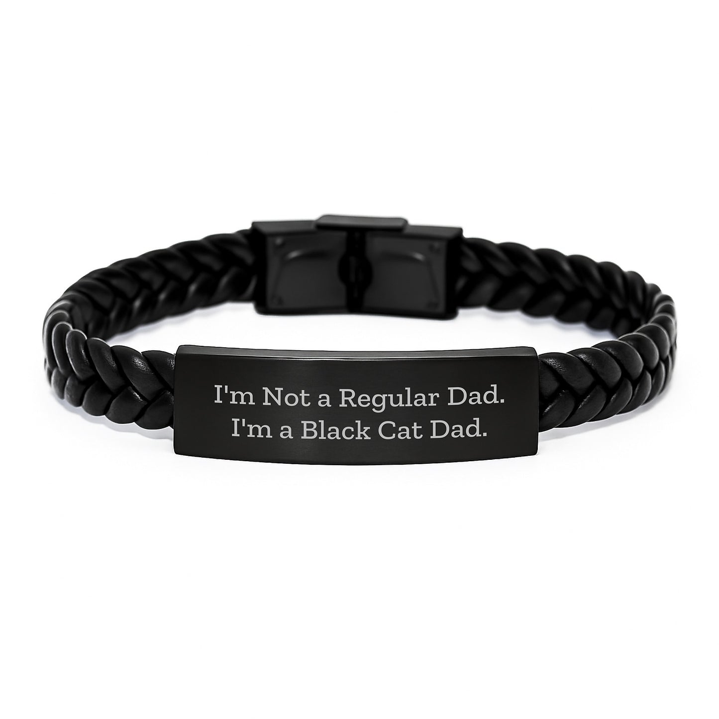 Funny Black Cat Dad Gifts for Him, Interlaced Leather Bracelet with Stainless Steel, Perfect for Christmas Unique Gifts from Sons, Dads, or Friends - Image 1