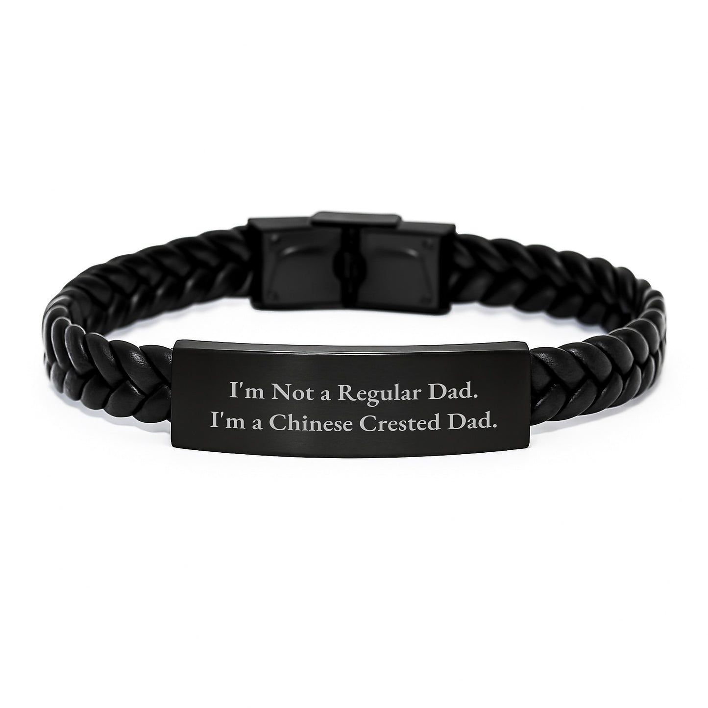 Chinese Crested Dog Dad Gifts for Men, Interlaced Leather Graduation Unique Wraps, 'I'm Not A Regular Dad. I'm A Chinese Crested Dad.' Funny Quote, Stainless Steel and PU Leather, 7.87 inches - Image 1