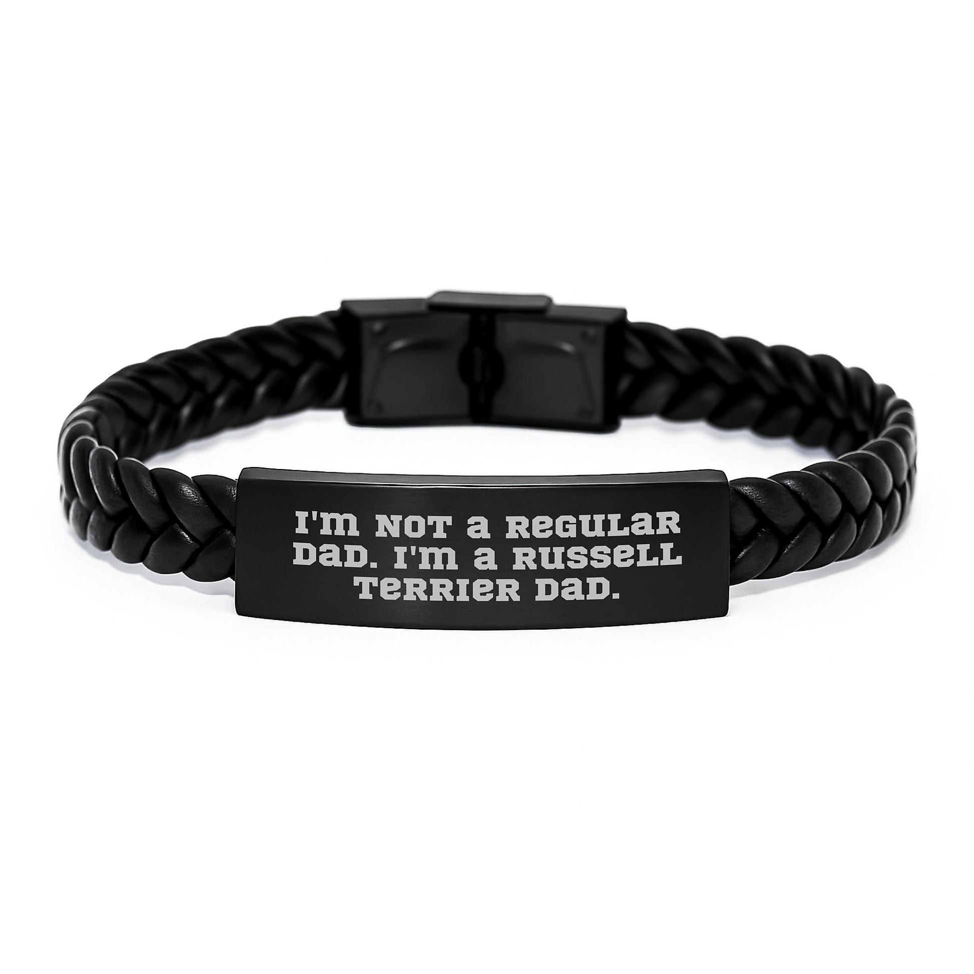 Funny Russell Terrier Dad Gifts, Interlaced Leather Bracelet for Men, Christmas Unique Presents from Dad to Russell Terrier Dog - Image 1