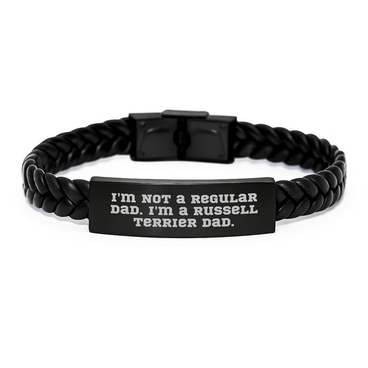 Funny Russell Terrier Dad Gifts, Interlaced Leather Bracelet for Men, Christmas Unique Presents from Dad to Russell Terrier Dog - Image 1