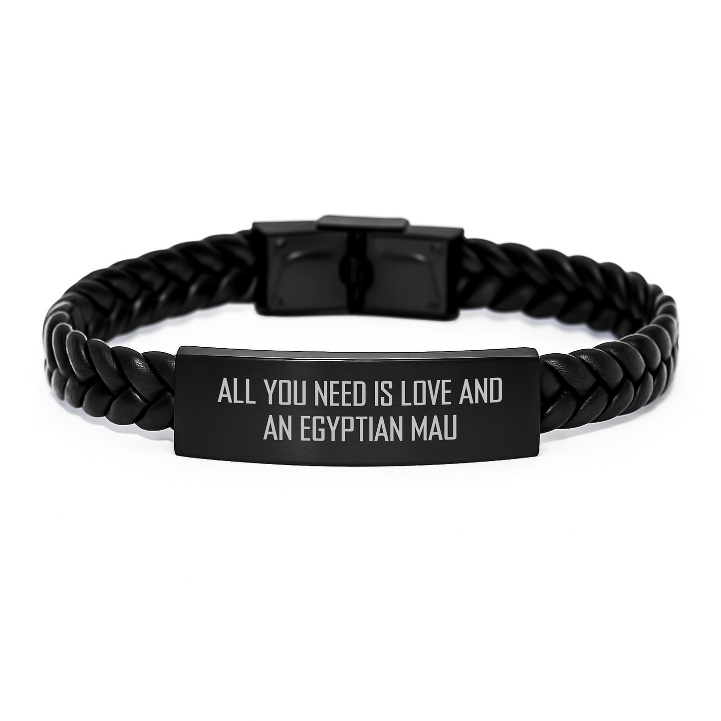 Egyptian Mau Cat Gifts for Her, Graduation Unique Gifts from Friends, Interlaced Leather Bracelet with Quote All You Need Is Love And An Egyptian Mau, Stainless Steel and PU Leather Combo - Image 1