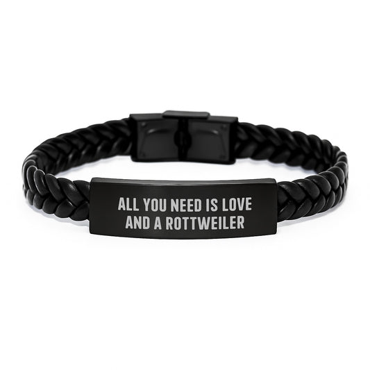 Rottweiler Dog Lover Gifts from Family, Unique Christmas Unique Gifts for Rottweiler Dog Enthusiasts, Interlaced Leather Bracelet Quote - Image 1