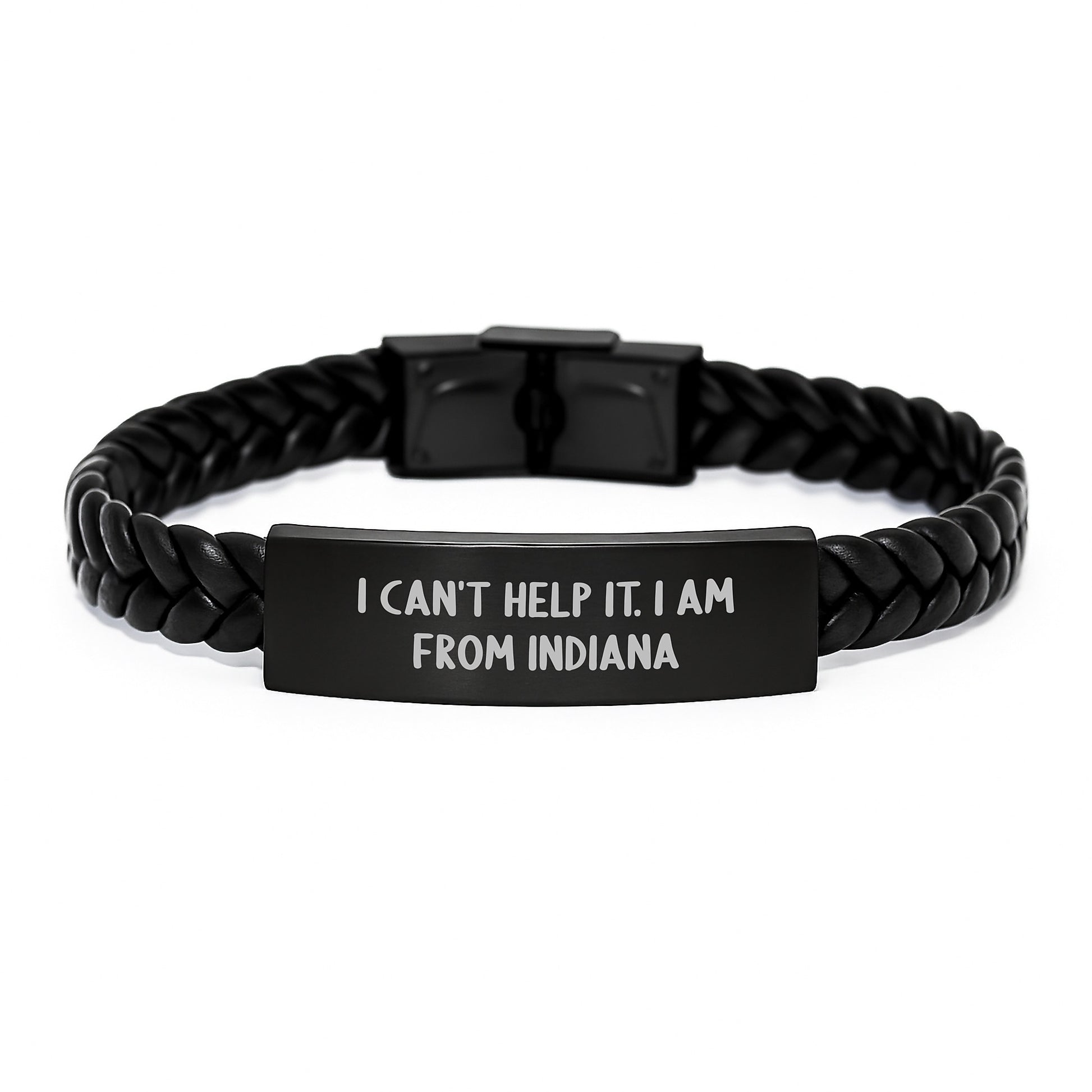 Funny Indiana Gifts from Friends for Men's Interlaced Leather Bracelet, 'I Can't Help It. I Am From Indiana' Quote, Unique Graduation Presents - Image 1