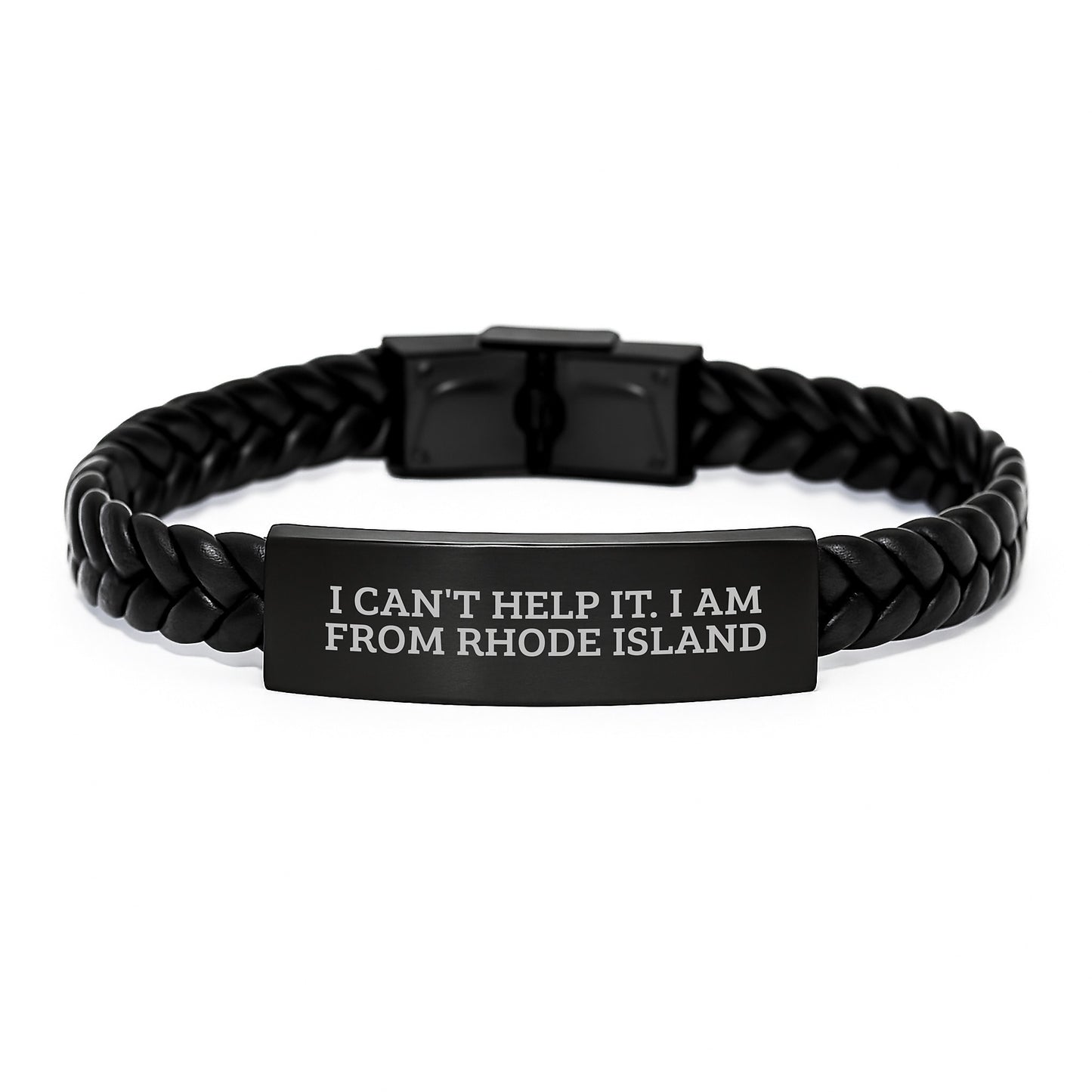 Rhode Island Gifts from I Love RI - 'I Can't Help It. I Am From Rhode Island' Interlaced Leather Bracelet for Graduation, Unique Gifts for Men or Women, Friends, Coworkers, Family - Image 1