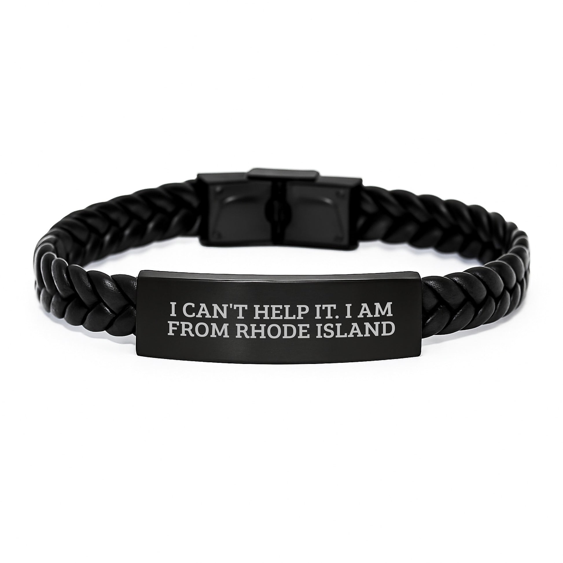 Rhode Island Gifts from I Love RI - 'I Can't Help It. I Am From Rhode Island' Interlaced Leather Bracelet for Graduation, Unique Gifts for Men or Women, Friends, Coworkers, Family - Image 1