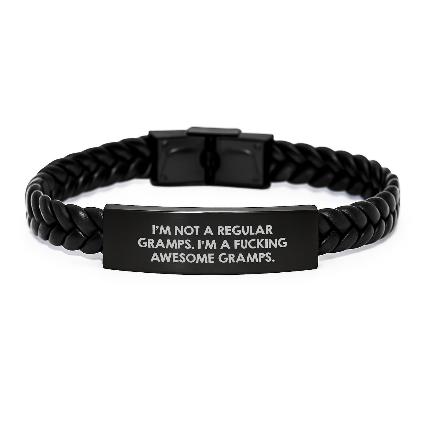 Funny Gramps Gifts, I'm Not A Regular Gramps. I'm A F--king Awesome Gramps., Interlaced Leather Bracelet for Men, Unique Graduation Gifts for Him, Gifts from Men to Gramps - Image 1