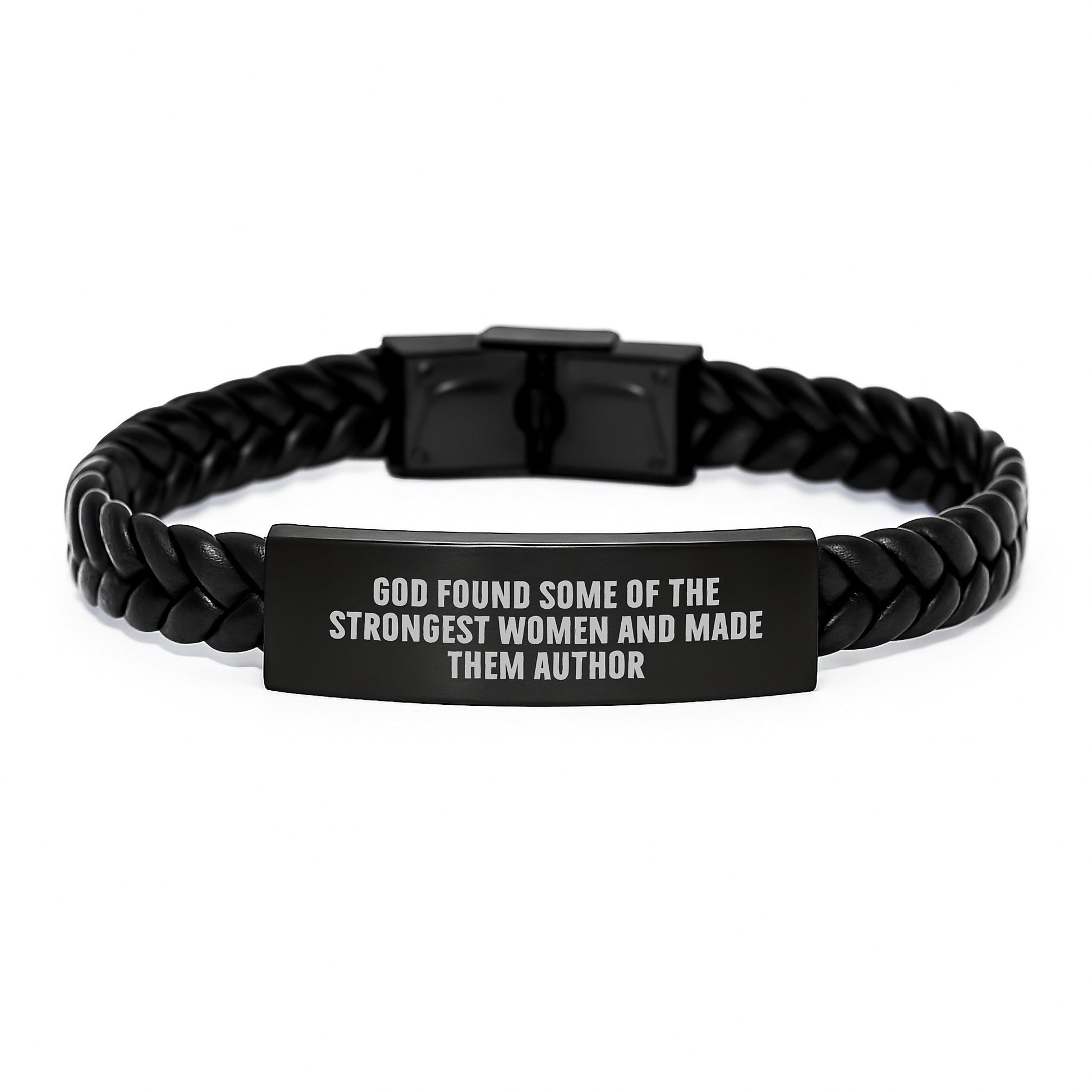 Author Gifts from God Found Some Of The Strongest Women, Inspirational Quote Interlaced Leather Bracel, Gifts for Author, Women, Friends - Image 1
