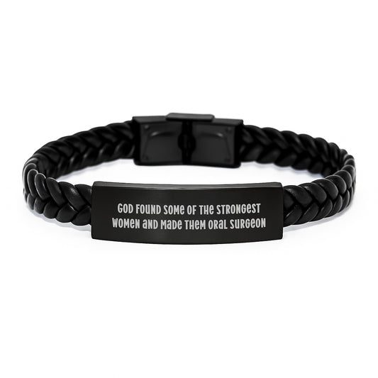 Funny Christmas Unique Gifts from Men to Women Oral Surgeon, Unique Interlaced Leather Bracelet, Strong Women Quote, Stainless Steel Men's Women's Gift for Oral Surgeon - Image 1