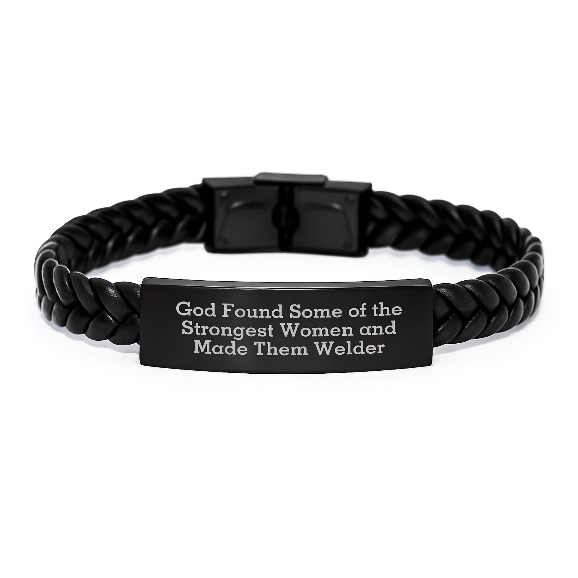 Gifts from Family for a Strong Welder - 'God Found Some Of The Strongest Women And Made Them Welder' Interlaced Leather Bracelet, Birthday Unique Gifts for Men - Image 1