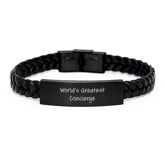 World's Greatest Concierge Funny Gift from Friend to Gift for Concierge Graduation Unique Interlaced Leather Bracelet - Image 1