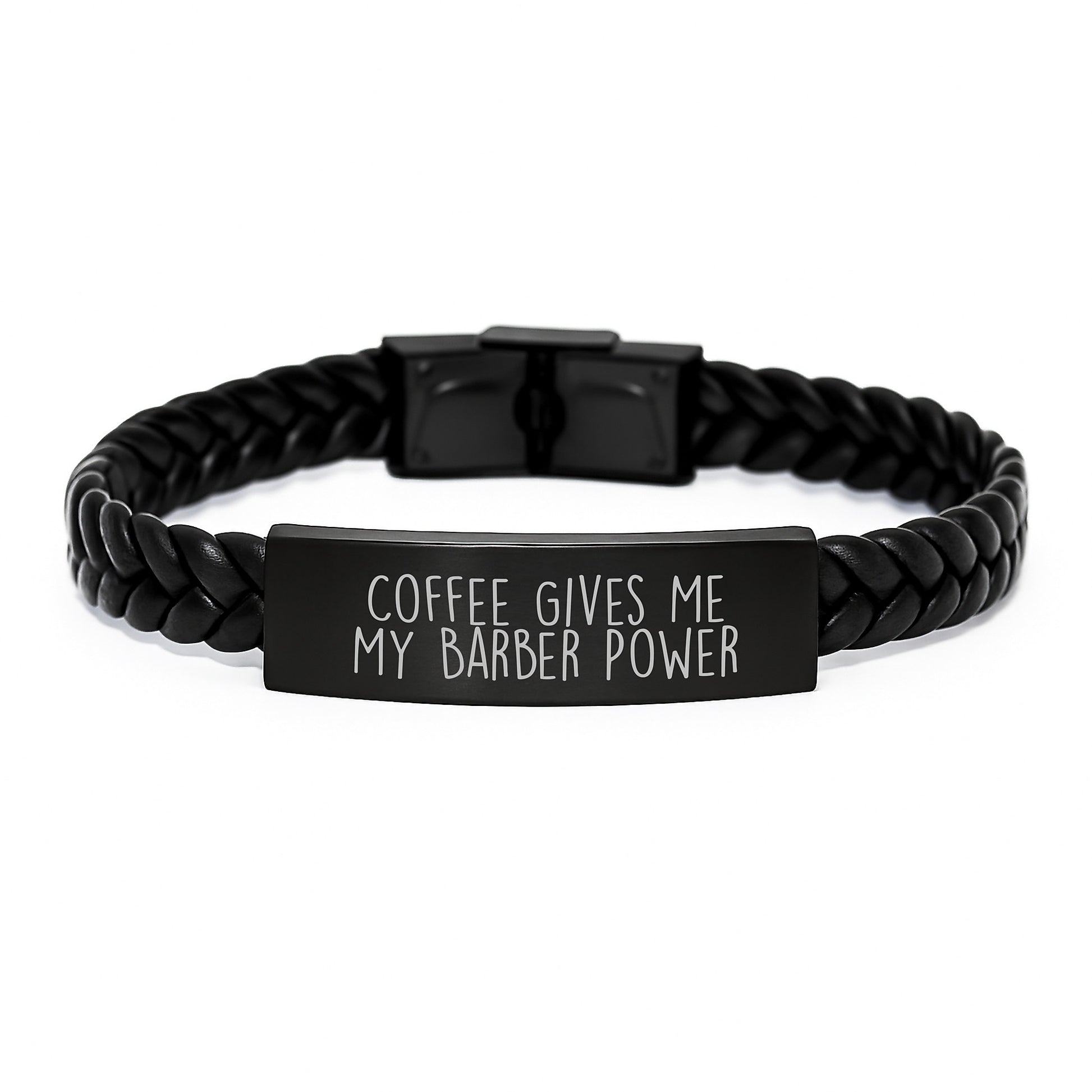 Funny Barber Gifts from Men to Friends - Coffee Gives Me My Barber Power Interlaced Leather Bracelet for Graduation Unique Gifts - Image 1
