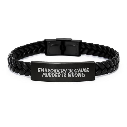 Funny Embroidery Gift for Friends, Birthday Unique Gifts from Men, Funny Interlaced Leather Bracelet with Stainless Steel and PU Leather - Image 1