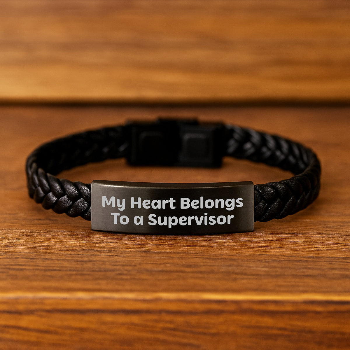 Funny Supervisor Gifts from Men for Women Christmas Unique Interlaced Leather Bracelet with Quote 'My Heart Belongs To A Supervisor' - Image 2