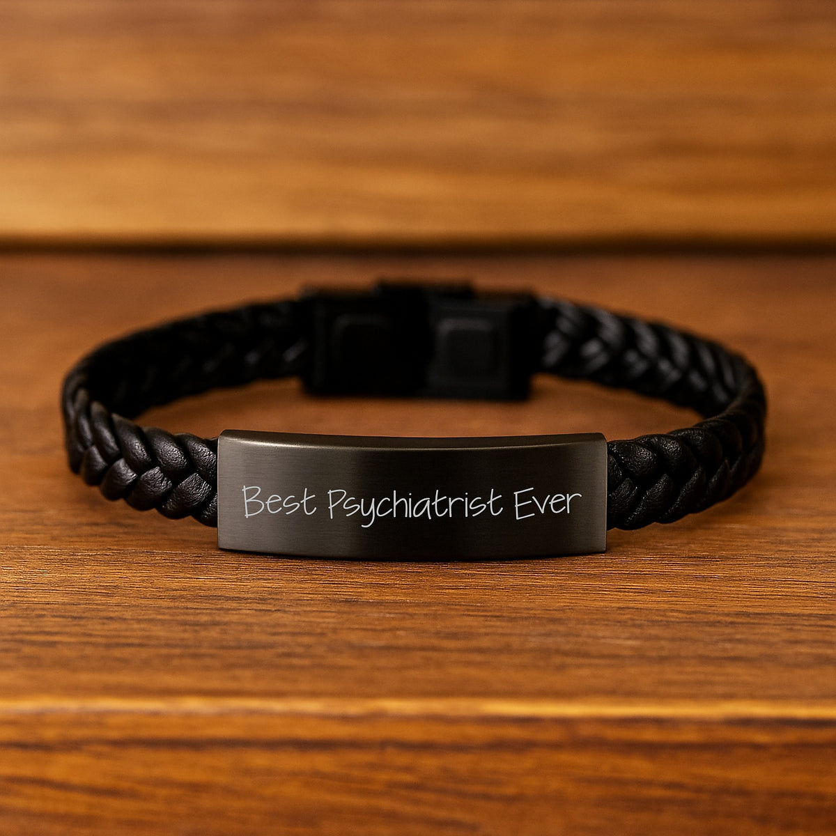 Funny Quote Gifts from Best Psychiatrist Ever, Interlaced Leather Bracelet for Men, Unique Birthday Unique Gifts for Friends, Custom Engraved Stainless Steel and PU Leather - Image 2