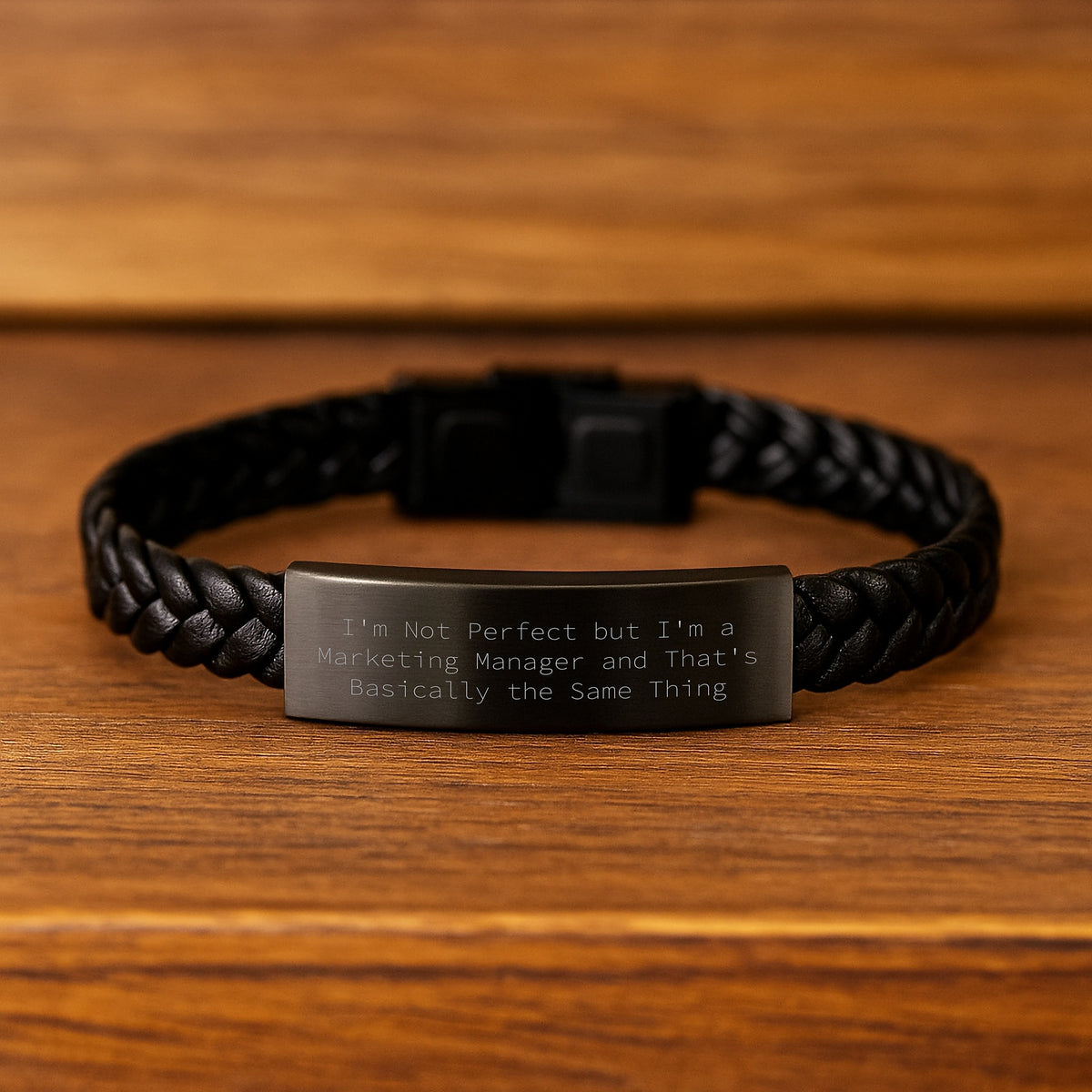 Funny Marketing Manager Gift, Christmas Unique Gifts for Men, Interlaced Leather Bracelet, 'I'm Not Perfect But I'm A Marketing Manager And That's Basically The Same Thing' - Image 2