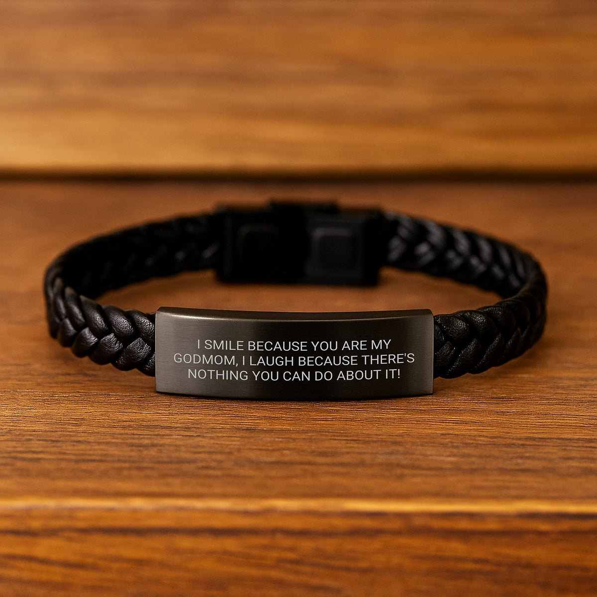Funny Godmom Quotes Interlaced Leather Bracelet, Gifts from Men to Godmom, Unique Mother's Day Unique Gifts for Godmom, I Smile Because You Are My Godmom, Durable Stainless Steel - Image 2