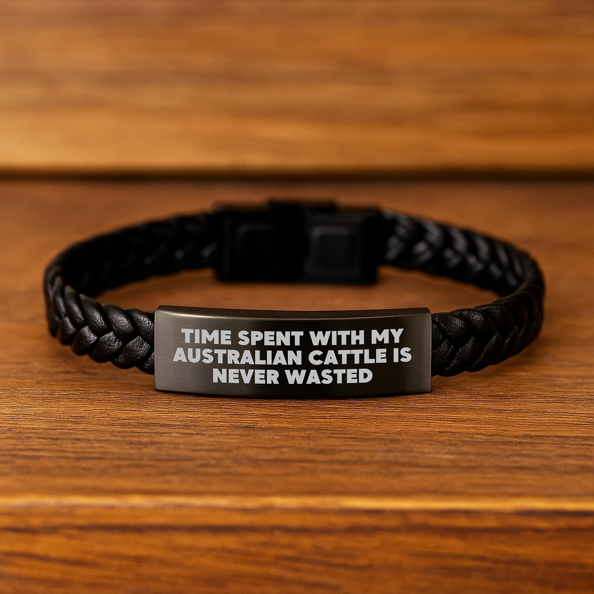 Funny Australian Cattle Dog Gifts for Men - Time Spent with Australian Cattle is Never Wasted, Interlaced Leather Bracelet, Valentine's Unique Gifts from Friends - Image 2