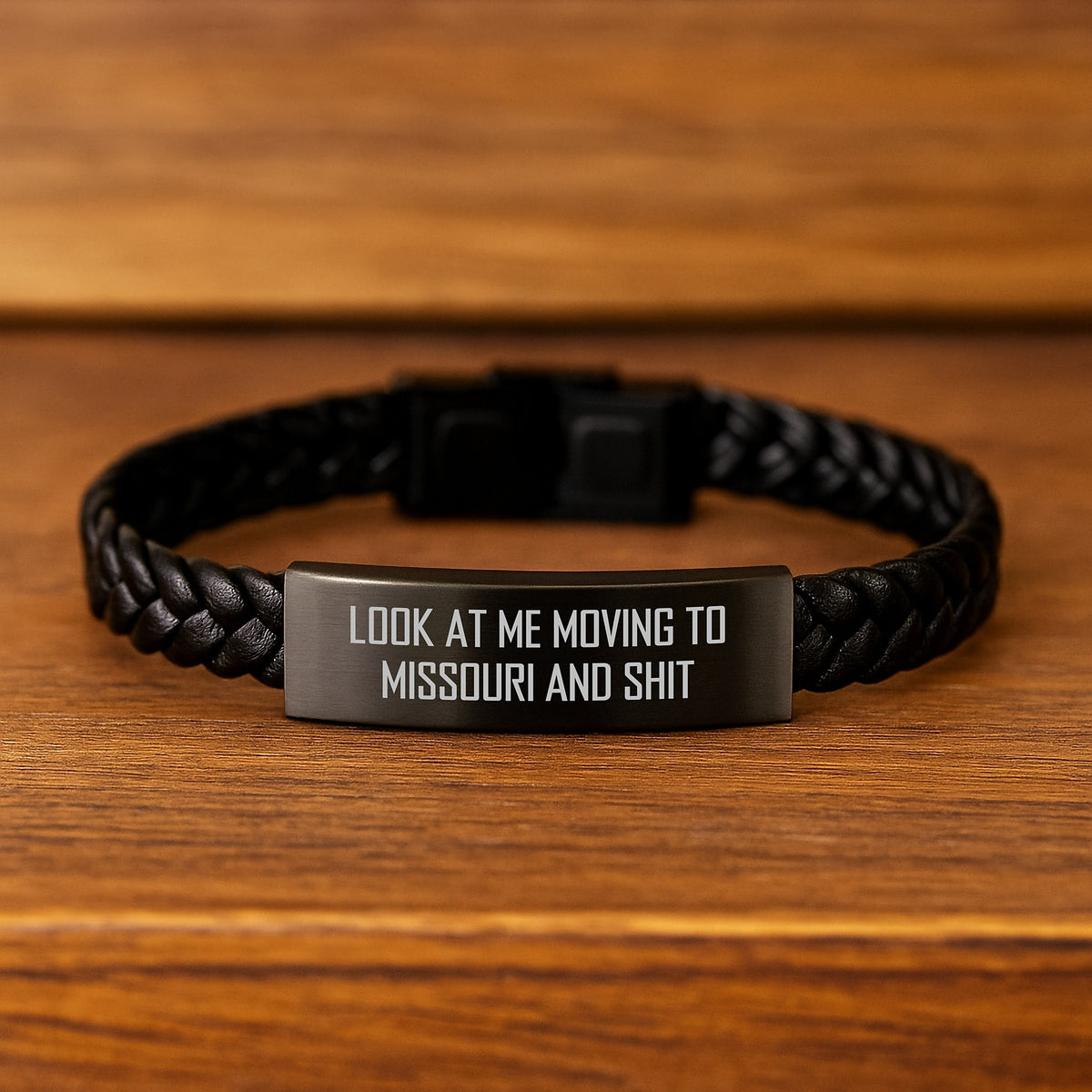 Funny Missouri Gifts for Friends from Men, Unique Interlaced Leather Bracelet Birthday Unique Gifts, Quote 'Look At Me Moving To Missouri And Shit' - Image 2