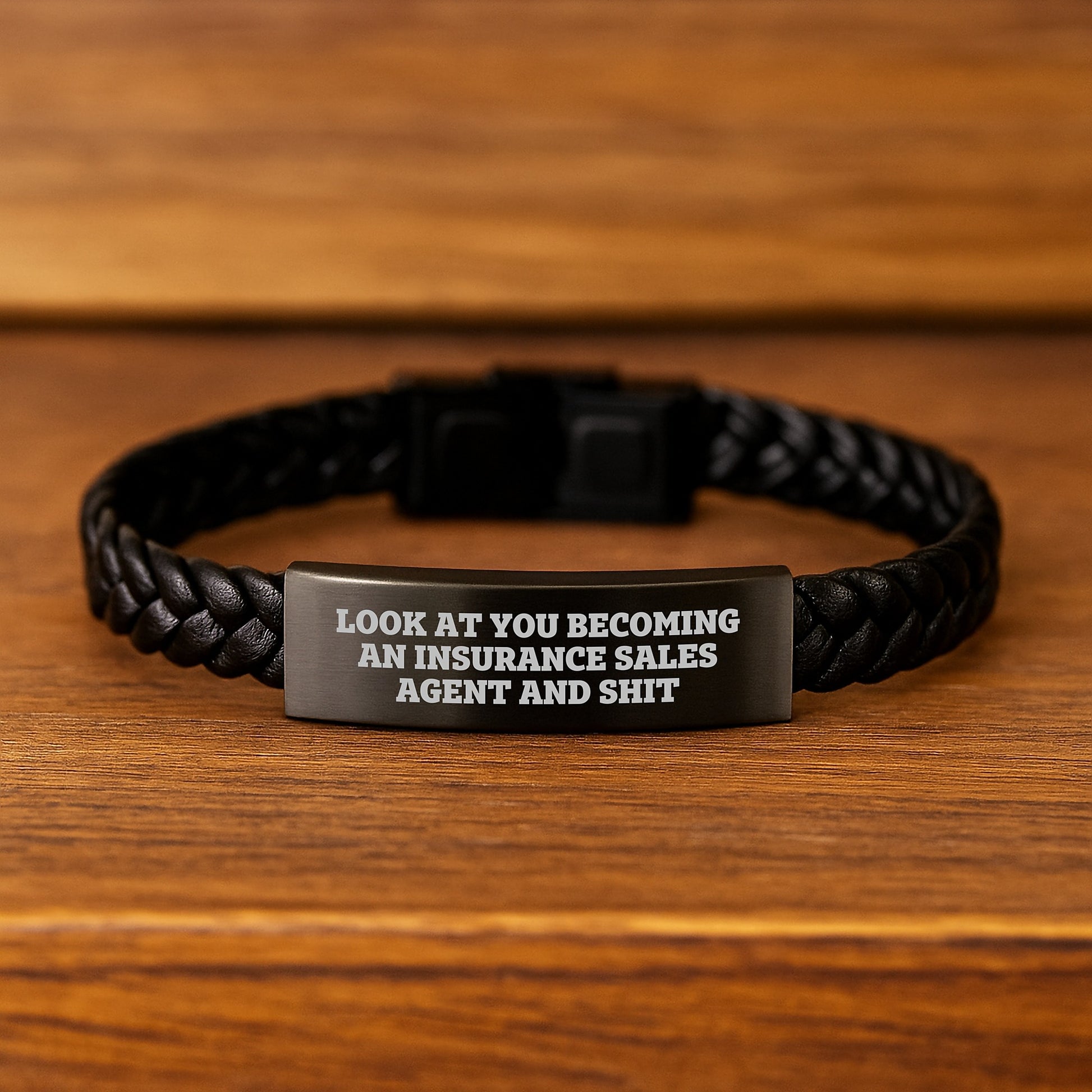 Funny Insurance Sales Agent Gifts for Men, Women, Friends, Coworkers, Family, 'Look At You Becoming An Insurance Sales Agent And Shit' Interlaced Leather Bracelet for Graduation Unique Gifts - Image 2