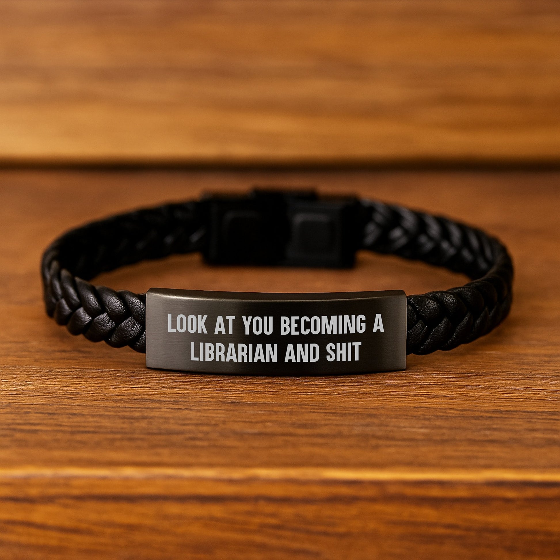 Funny Librarian Gifts for Him, Interlaced Leather Bracelet with Inspirational Quote, Unique Graduation Present from Men - Image 2