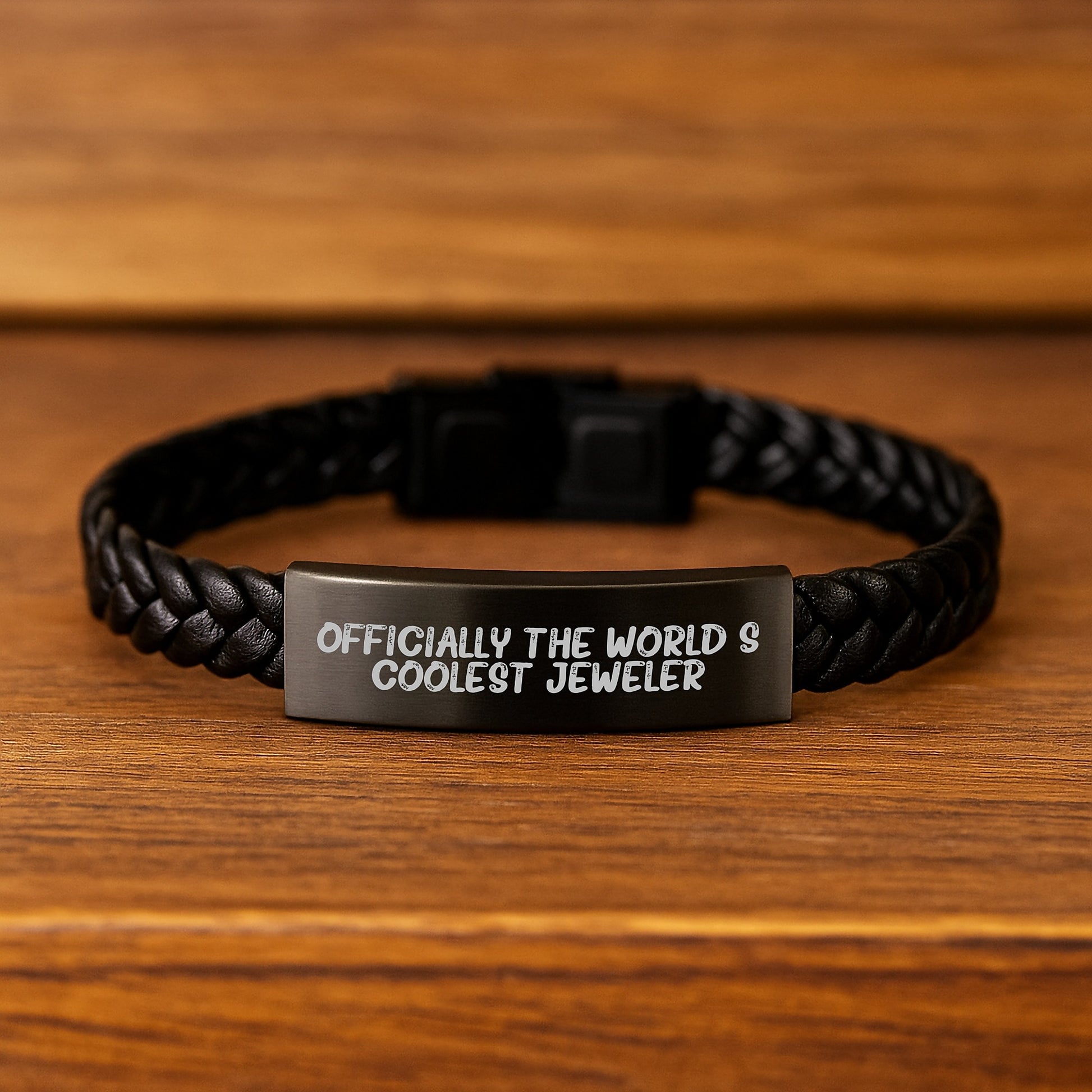 Gifts from Friends to Jeweler Graduation Unique Presents - Officially The World's Coolest Jeweler Interlaced Leather Bracelet - Image 2