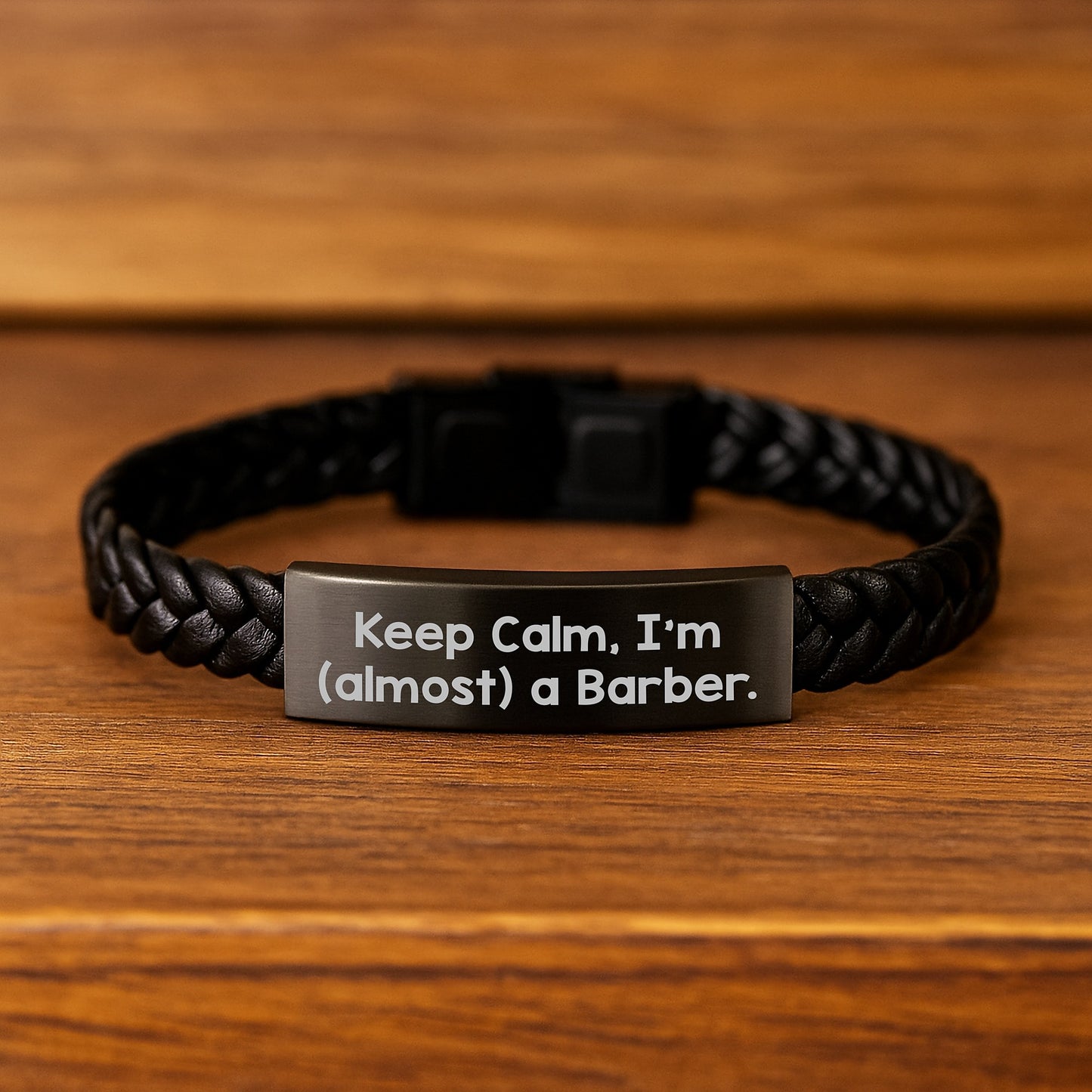 Funny Barber Gifts for Men, Keep Calm I'm Almost a Barber Interlaced Leather Bracelet Christmas Unique Presents - Image 2