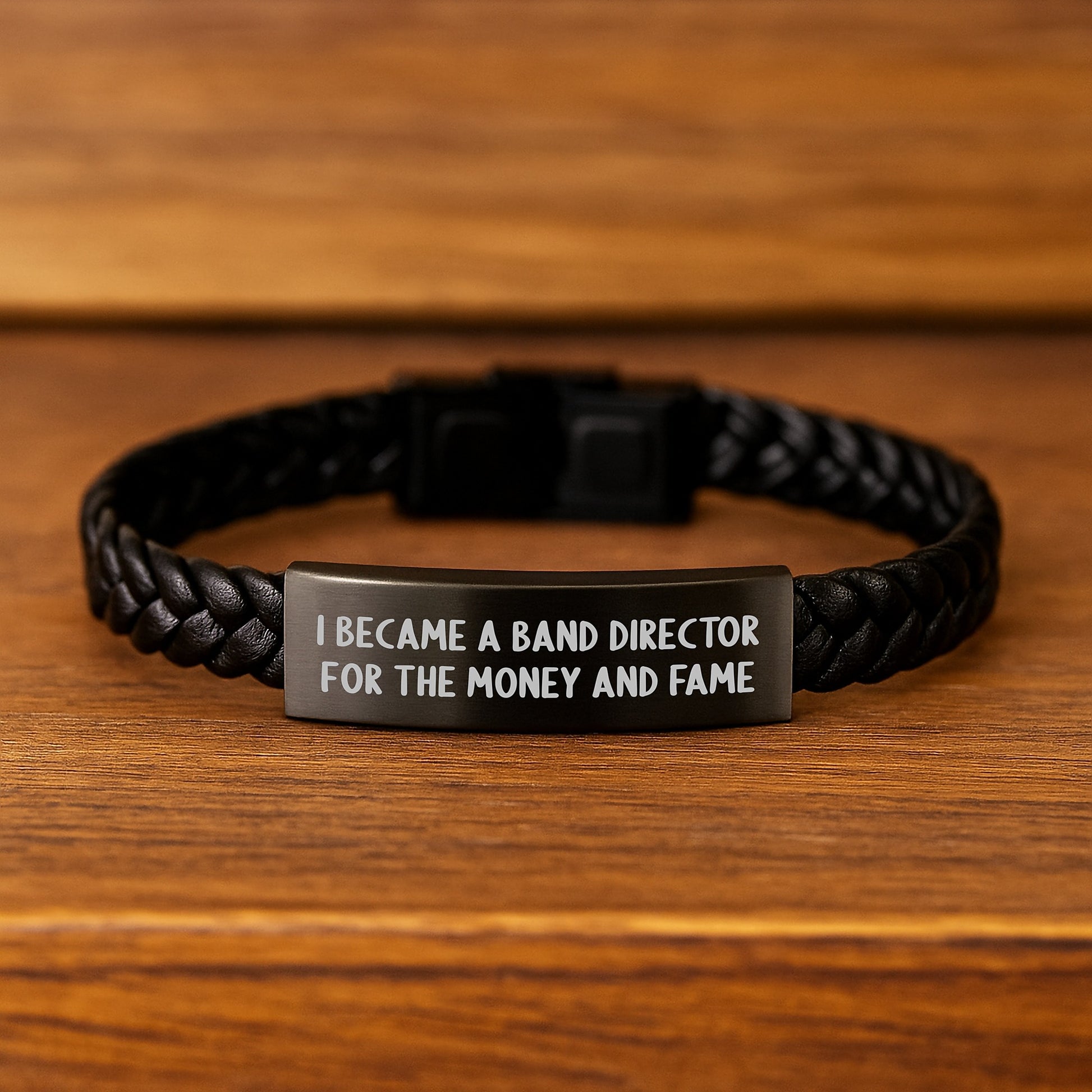 Funny Band Director Gifts, Interlaced Leather Bracelet for Him, Christmas Unique Presents from Friends to Band Director, 'I Became A Band Director For The Money And Fame' - Image 2