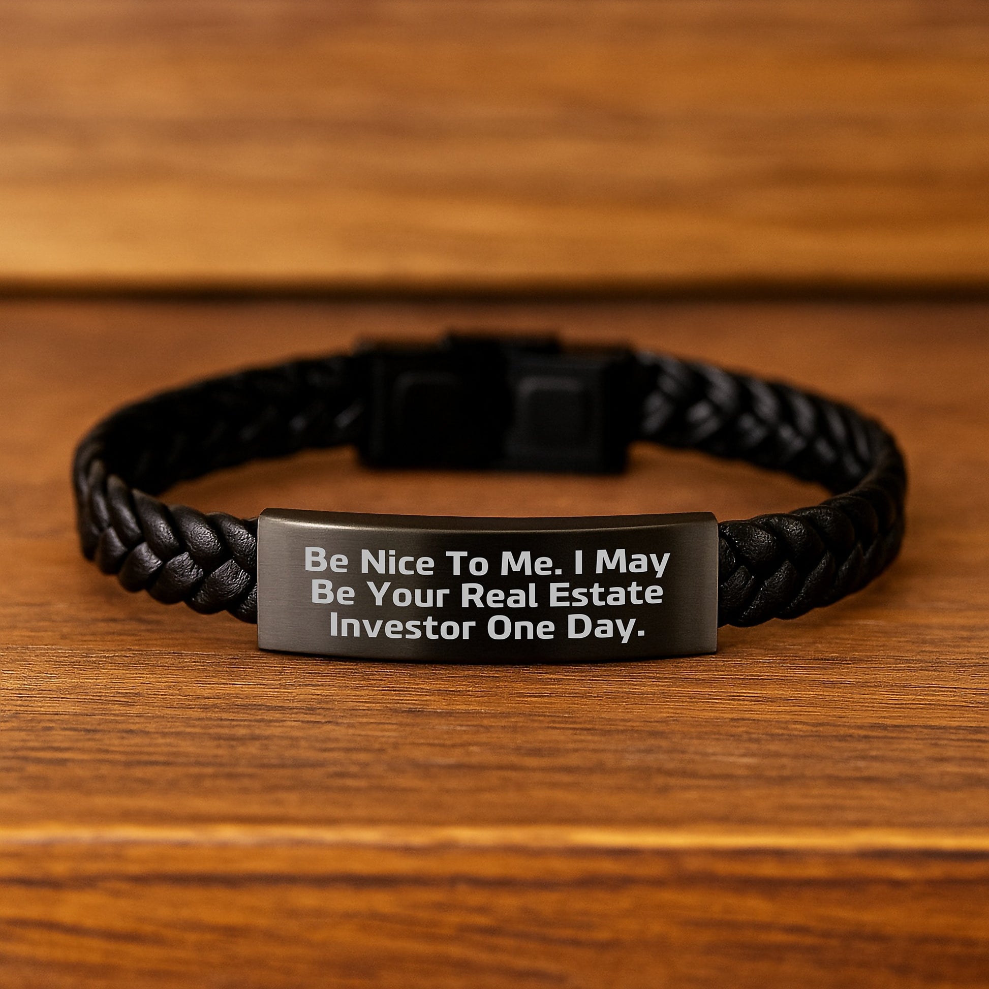 Gifts from Family, Friends, or Coworkers to Real Estate Investor Men - Funny 'Be Nice To Me' Interlaced Leather Bracelet for Christmas Unique Gifts - Image 2