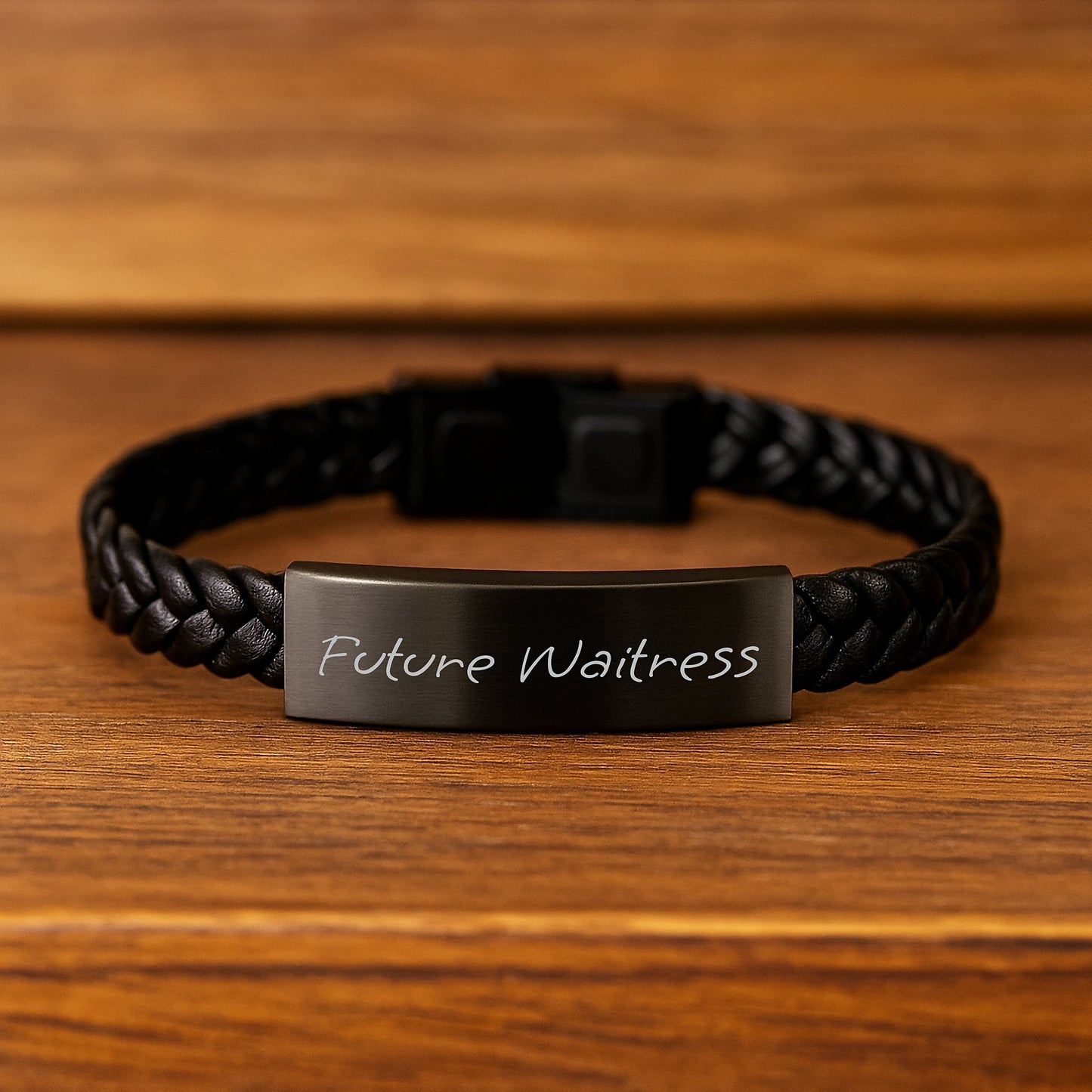 Funny Future Waitress Interlaced Leather Bracelet, Gifts from Family to Future Waitress, Unique Graduation Gifts for Waitress, Stainless Steel and PU Leather Combination - Image 2