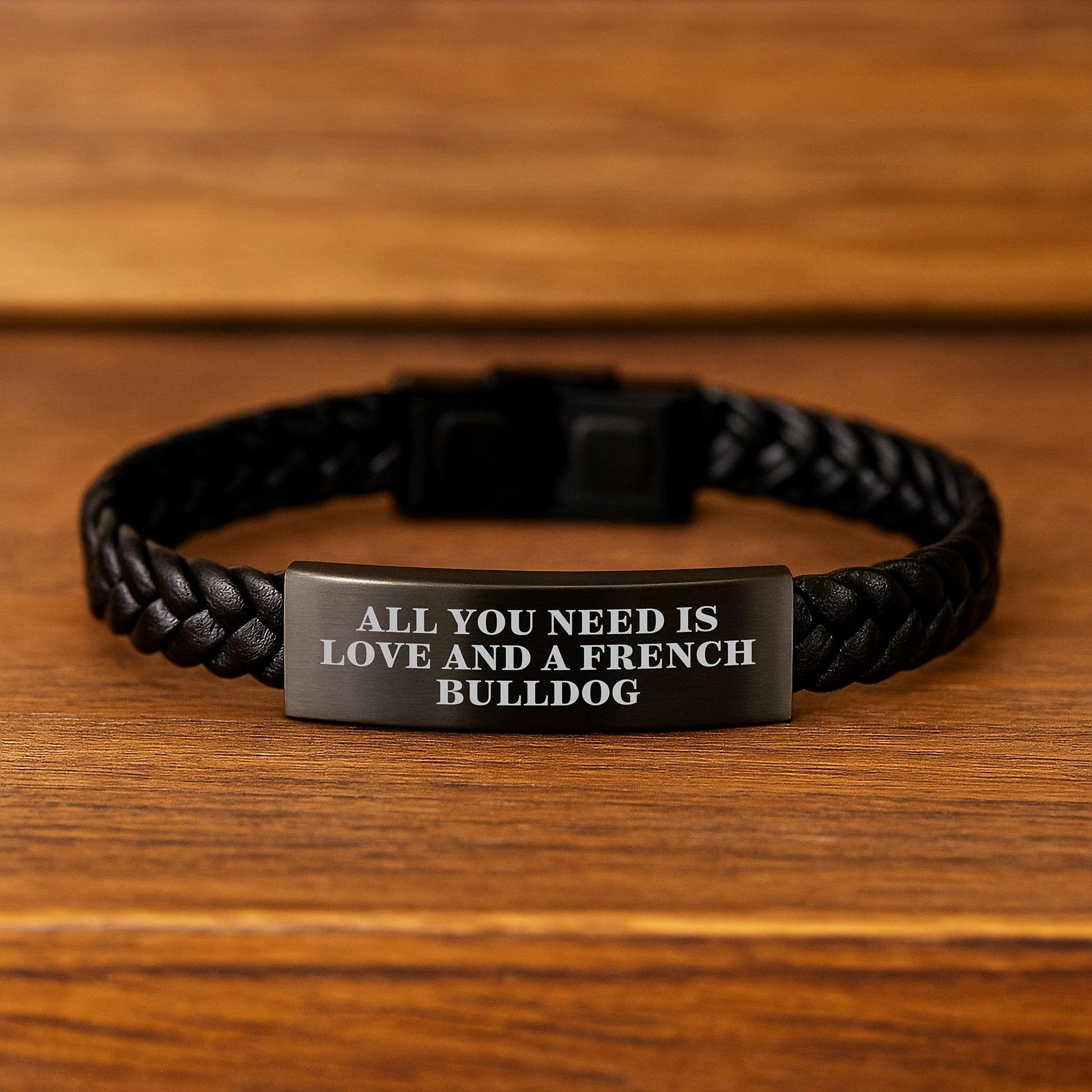 French Bulldog Lover's Gift Interlaced Leather Bracelet, 'All You Need Is Love And A French Bulldog' Inspiration, Christmas Unique Gifts for Men and Women - Image 2