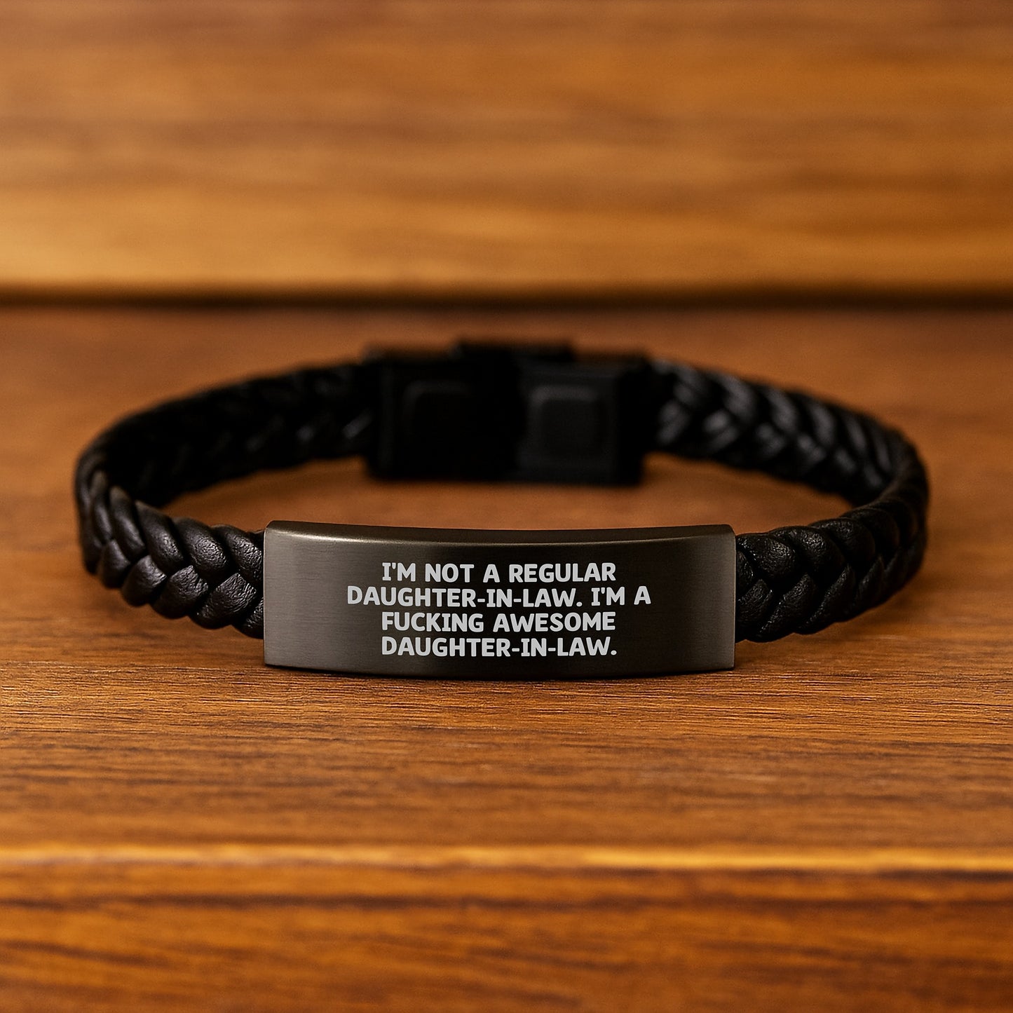 Funny Daughter-in-law Gifts from Men, Women, Family - I'm Not A Regular Daughter-in-law. I'm A F--king Awesome Daughter-in-law. Interlaced Leather Bracelet for Daughter-in-law Christmas Unique Gifts - Image 2