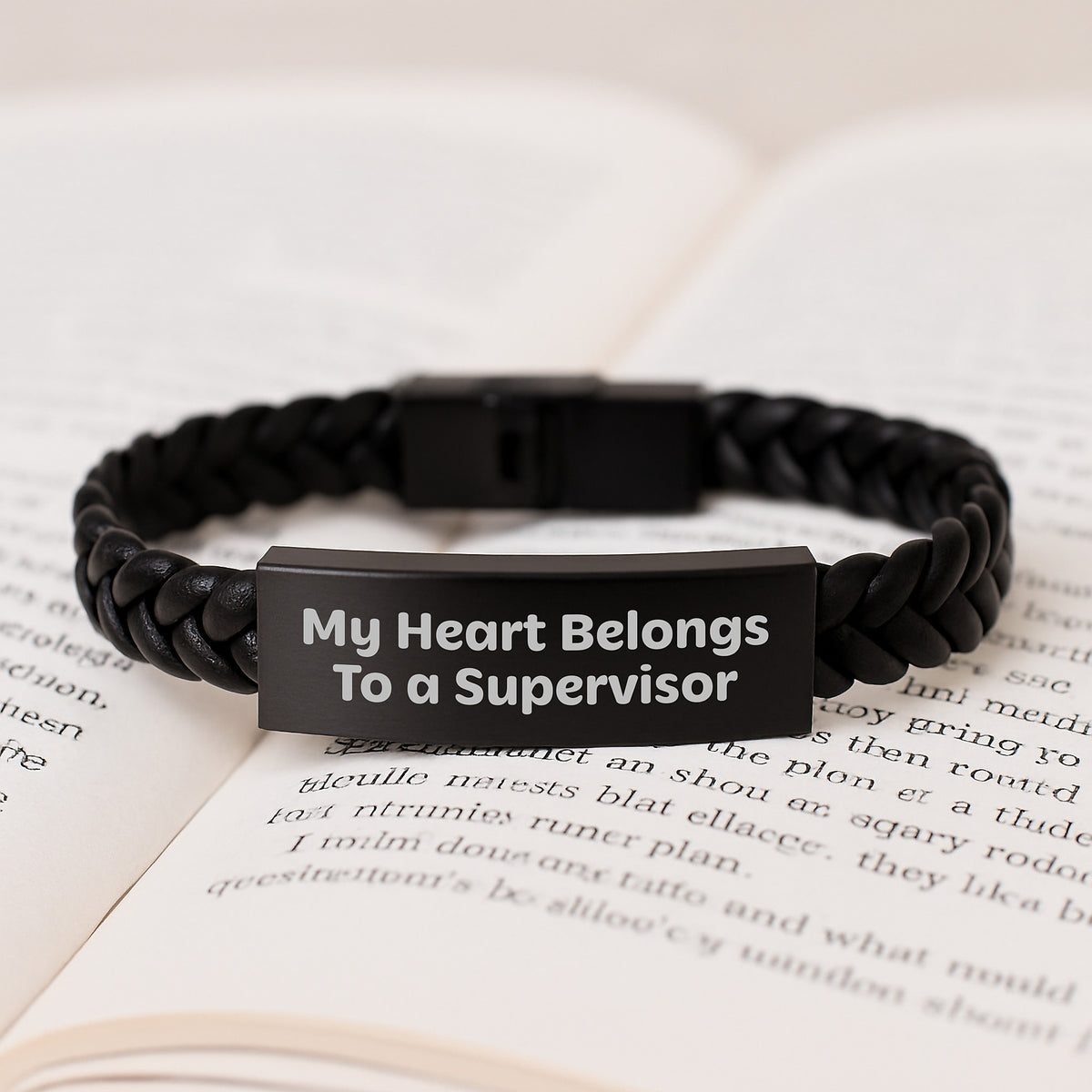 Funny Supervisor Gifts from Men for Women Christmas Unique Interlaced Leather Bracelet with Quote 'My Heart Belongs To A Supervisor' - Image 3