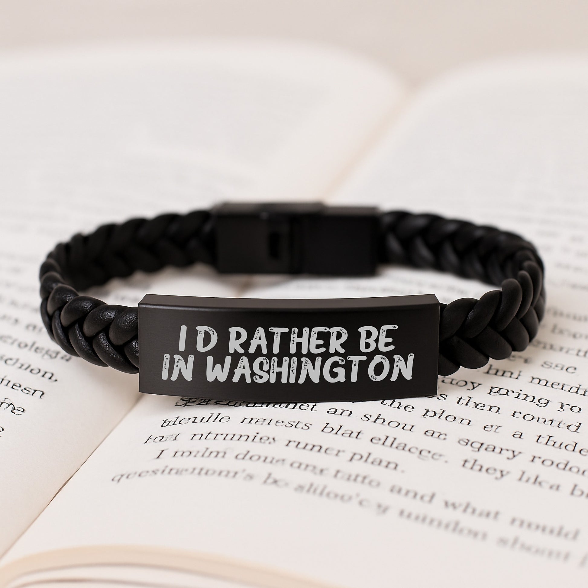 I'd Rather Be In Washington Funny Inspirational Gifts from Friends for Birthday Unique Washington Interlaced Leather Bracelet - Image 3