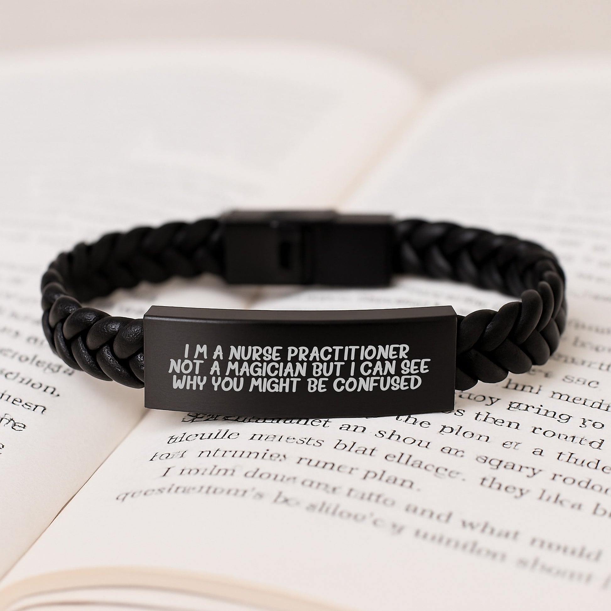 Funny Nurse Practitioner Gifts, Interlaced Leather Bracelet for Graduation, 'I'm A Nurse Practitioner. Not A Magician But I Can See Why You Might Be Confused.' Quote from Friends and Family - Image 3
