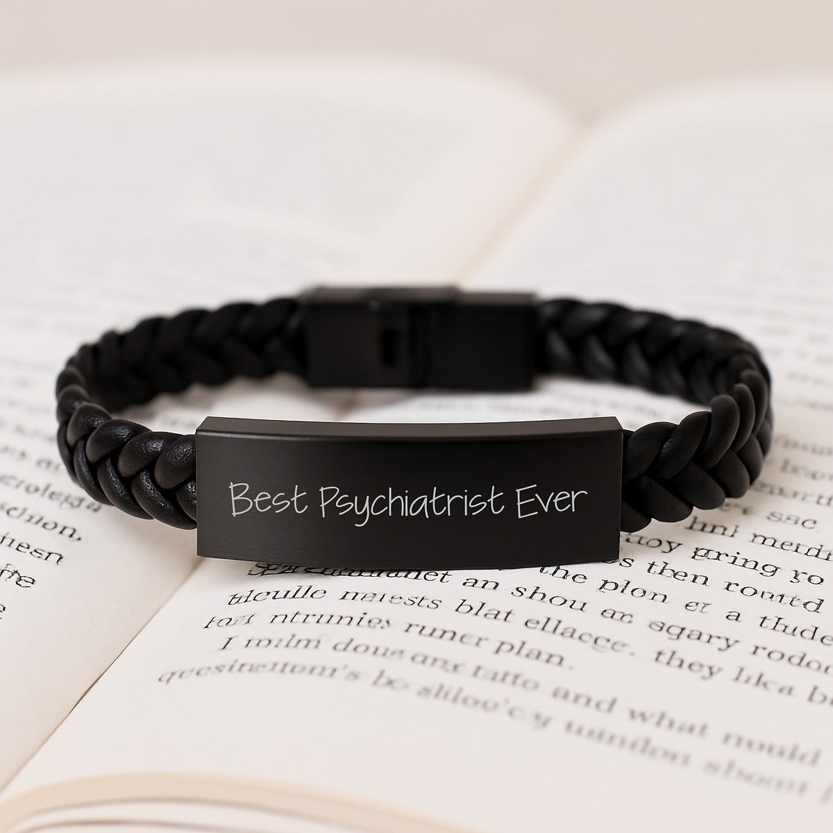 Funny Quote Gifts from Best Psychiatrist Ever, Interlaced Leather Bracelet for Men, Unique Birthday Unique Gifts for Friends, Custom Engraved Stainless Steel and PU Leather - Image 3