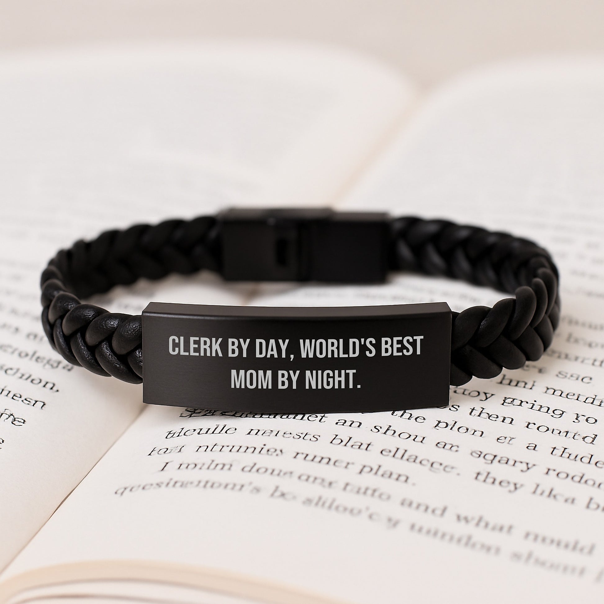 Clerk Gifts from Mom - Interlaced Leather Bracelet for Birthday - 'Clerk By Day, World's Best Mom By Night.' - Image 3