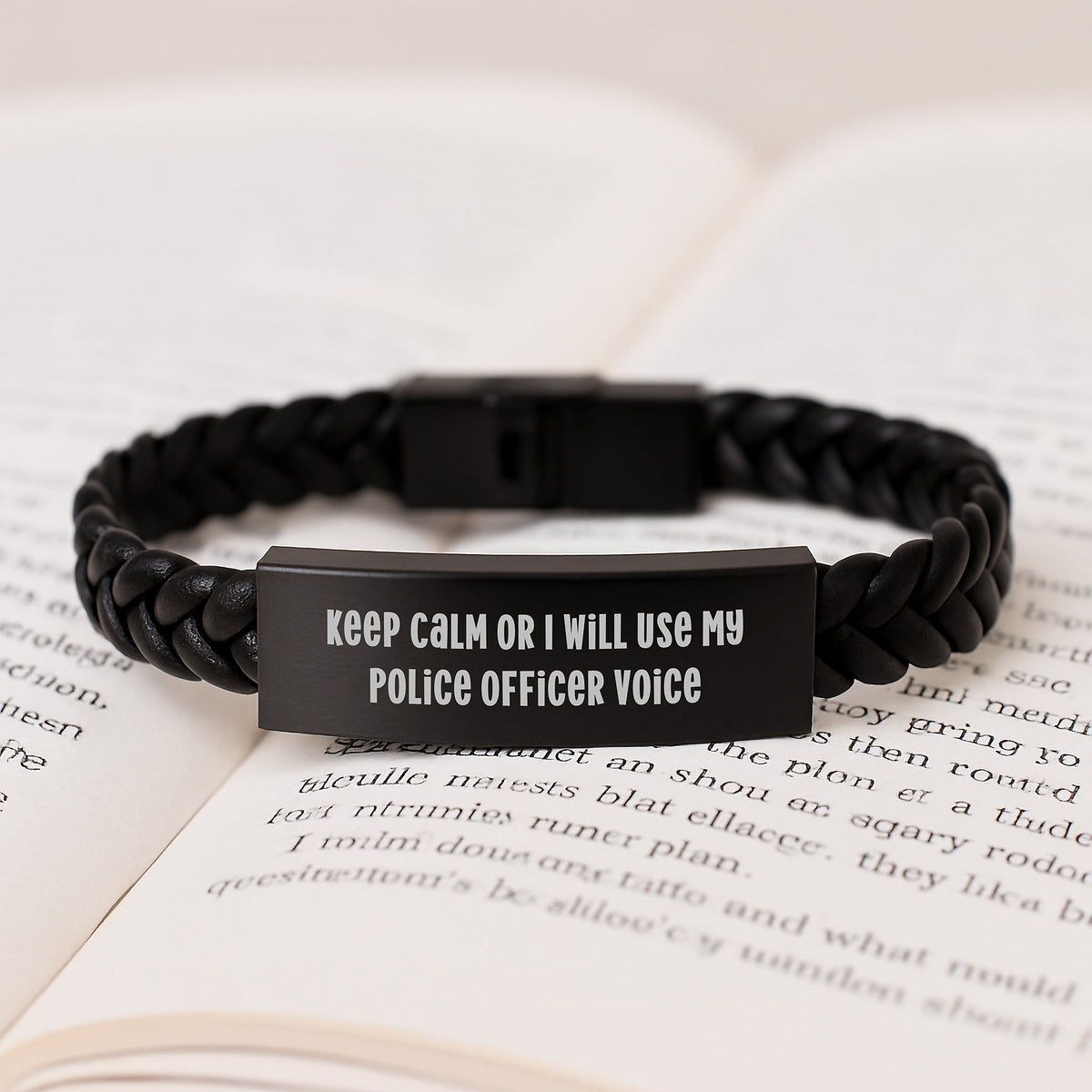 Funny Police Officer Gifts for Men - Interlaced Leather Bracelet with 'Keep Calm Or I Will Use My Police Officer Voice' Quote, Gifts from Family for Him, Mother's Day Unique Gifts - Image 3