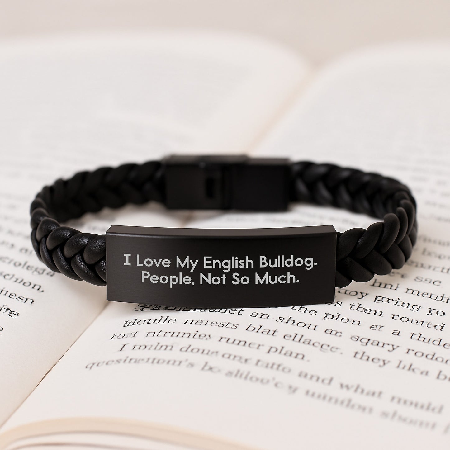 English Bulldog Lover Gifts from Friends to Family - Interlaced Leather Bracelet with Funny Quote - Image 3