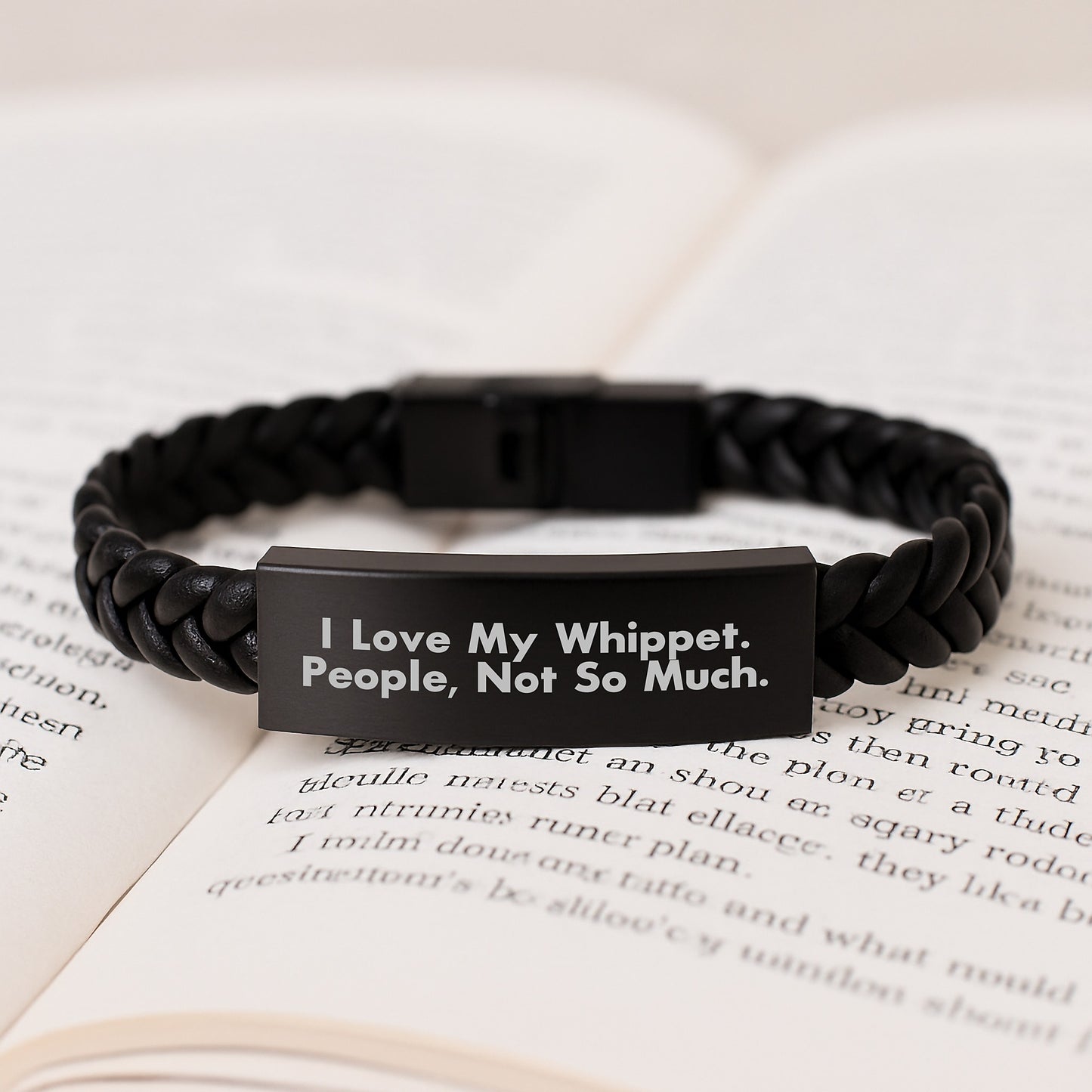 Whippet Dog Lovers Gifts, I Love My Whippet. People, Not So Much. Interlaced Leather Bracelet for Men, Women, Friends, Family - Unique Graduation Presents - Image 3