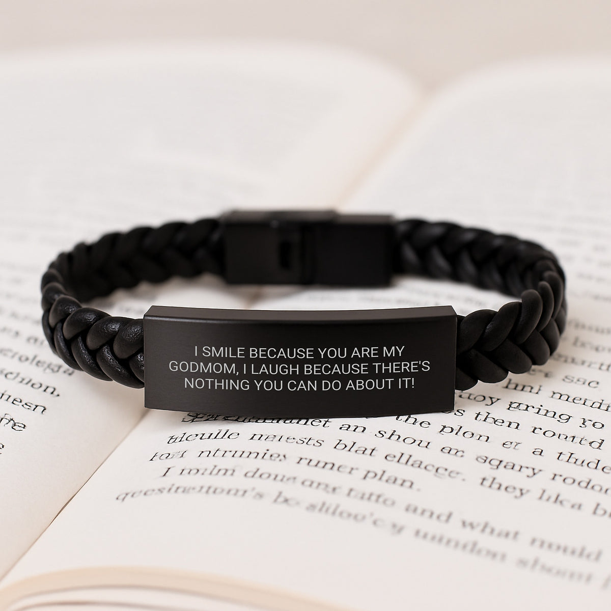 Funny Godmom Quotes Interlaced Leather Bracelet, Gifts from Men to Godmom, Unique Mother's Day Unique Gifts for Godmom, I Smile Because You Are My Godmom, Durable Stainless Steel - Image 3