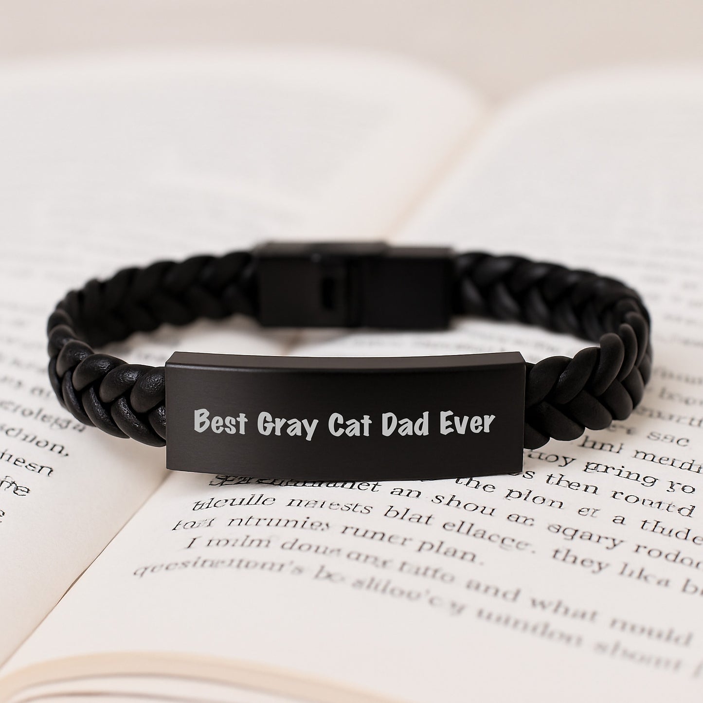 Funny Gray Cat Dad Ever Gifts from Men to Gray Cat Interlaced Leather Bracelet for Birthday Unique Gifts - Image 3