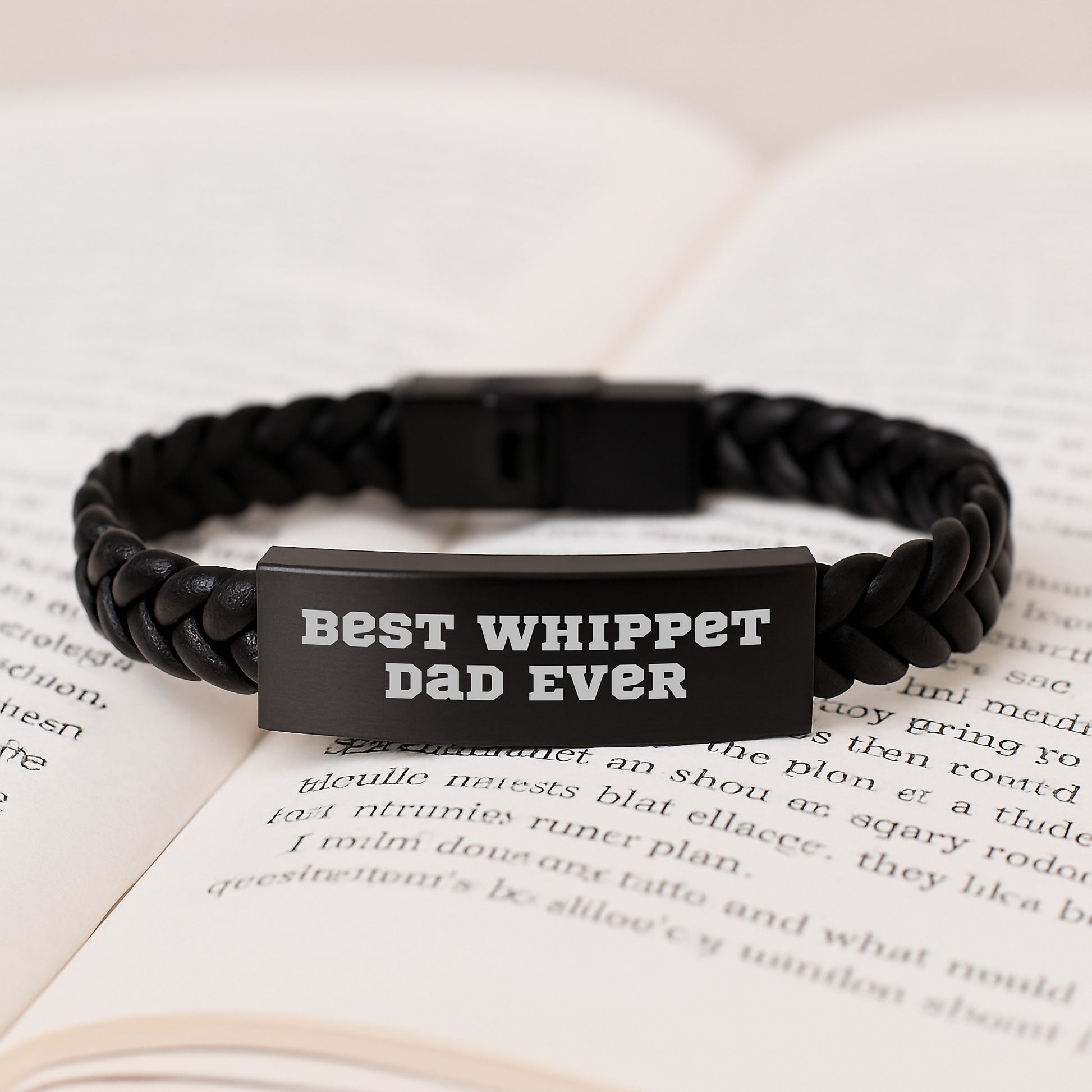 Whippet Dog Lover's Best Dad Ever Interlaced Leather Bracelet, Gifts from Men, Birthday Unique Ideas for Whippet Dog Dad, Handcrafted with Engraved Stainless Steel - Image 3