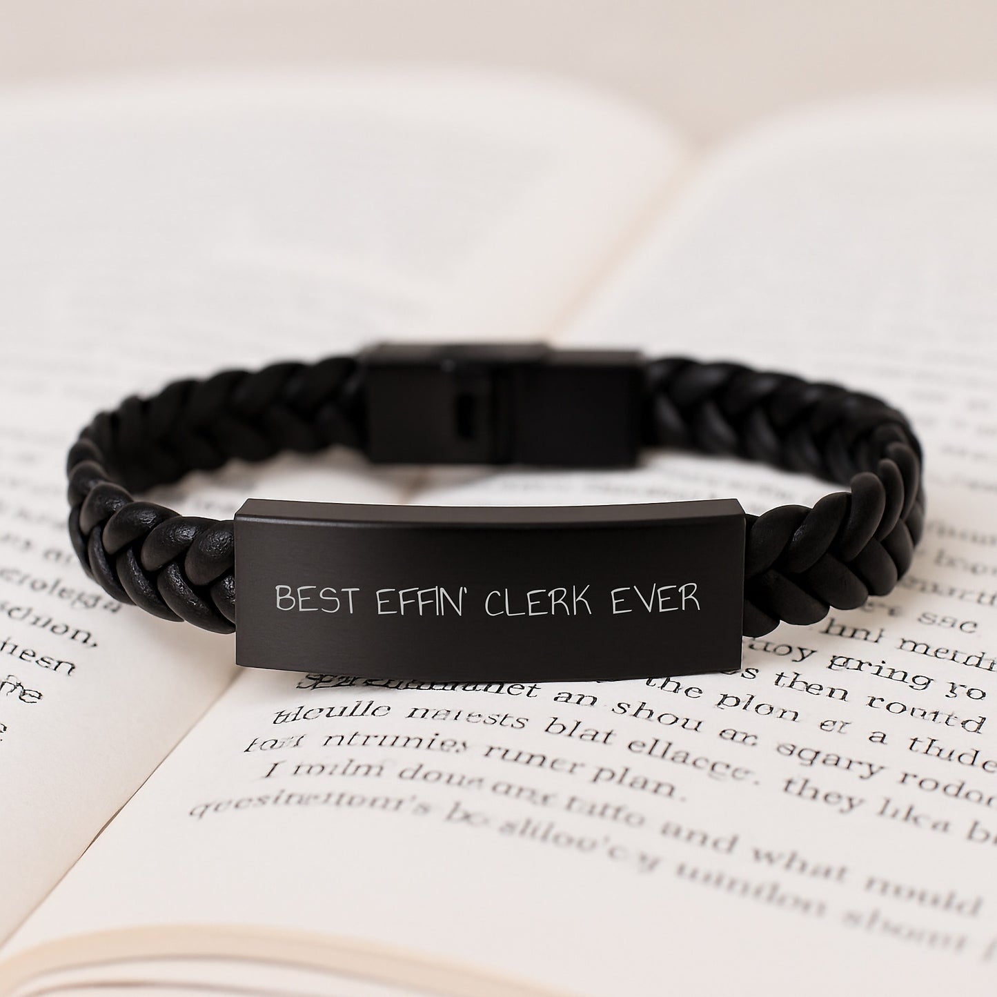 Funny Clerk Gifts for Men Best Effin' Clerk Ever Interlaced Leather Bracelet Engraved Stainless Steel Gift for Clerk - Image 3