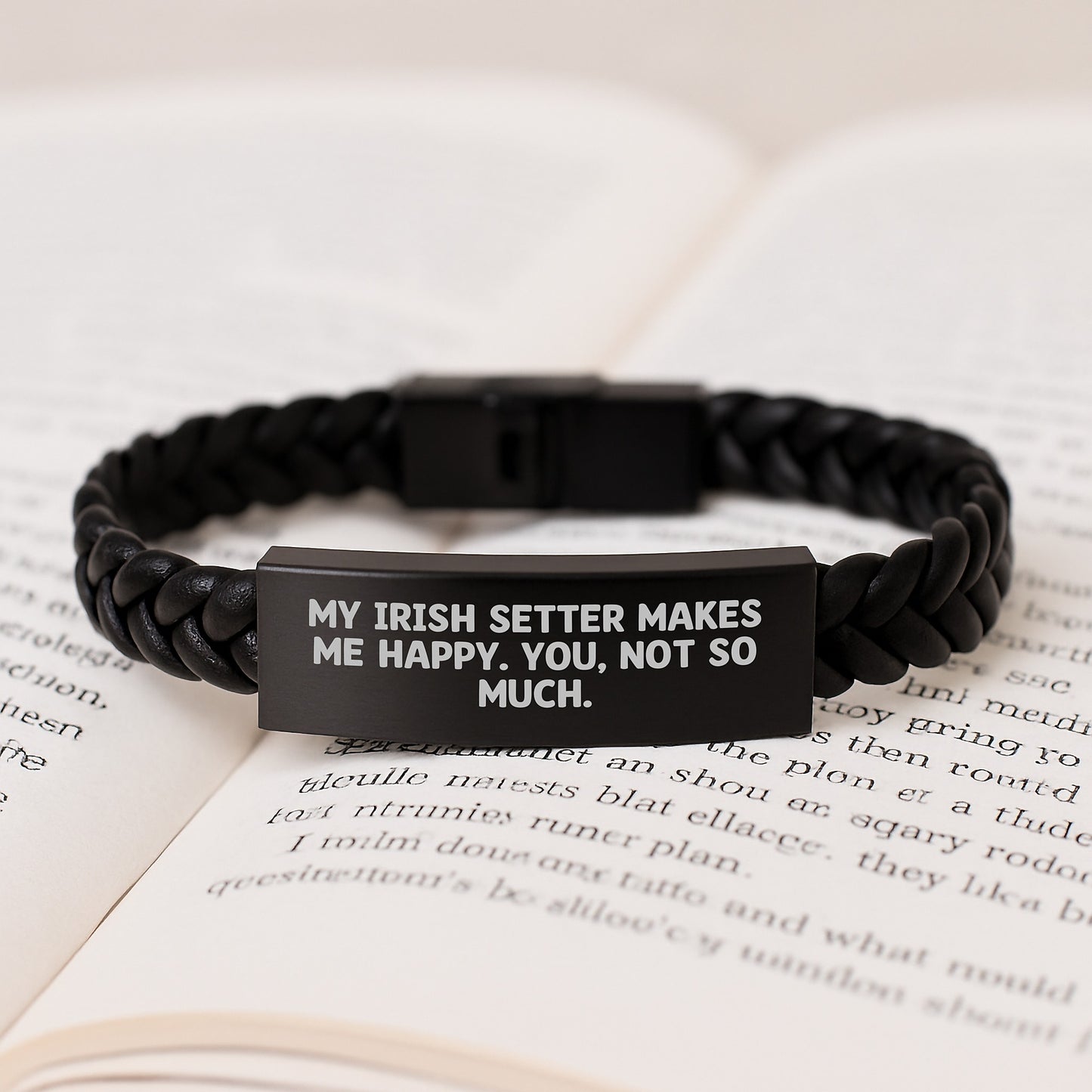Irish Setter Dog Lover Gifts from Friends, Unique Valentine's Leather Bracelet for Men, Funny Quote, Interlaced Leather with Stainless Steel - Image 3