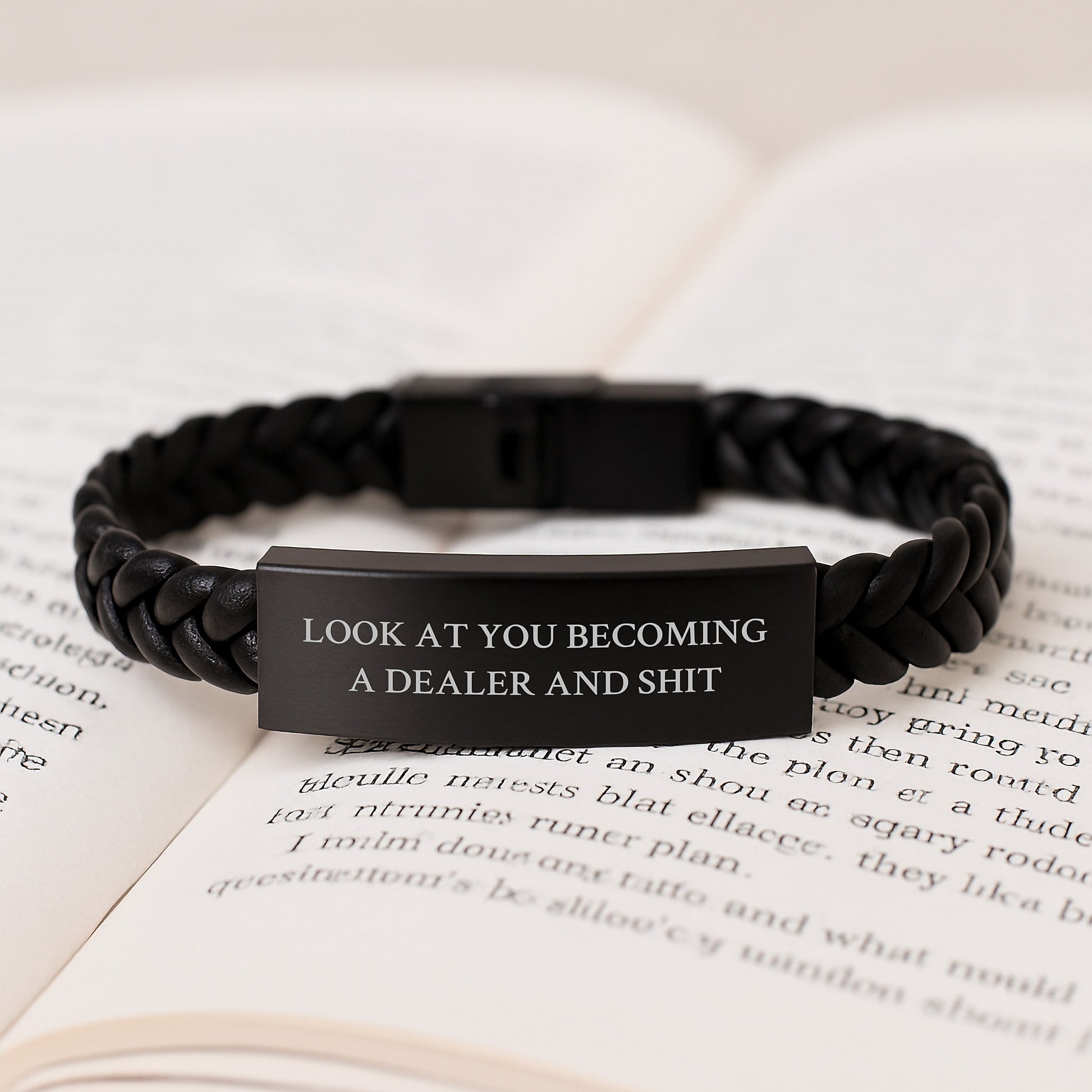 Funny Dealer Gifts for Men - Graduation Unique Interlaced Leather Bracelet with Stainless Steel and PU Leather - Gifts from Friends to Graduating Dealer - Image 3