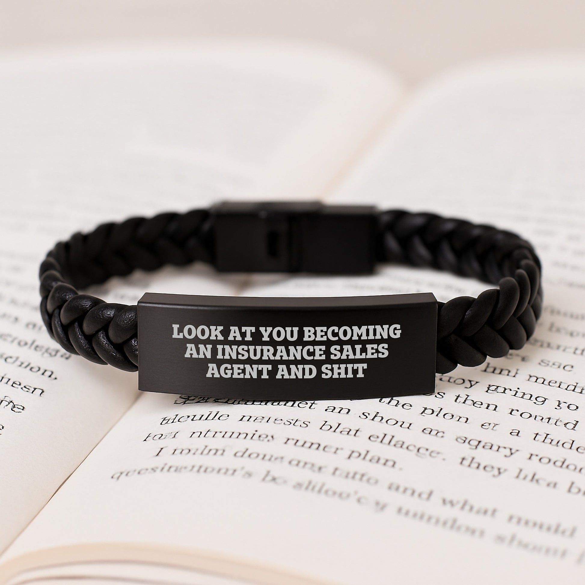 Funny Insurance Sales Agent Gifts for Men, Women, Friends, Coworkers, Family, 'Look At You Becoming An Insurance Sales Agent And Shit' Interlaced Leather Bracelet for Graduation Unique Gifts - Image 3