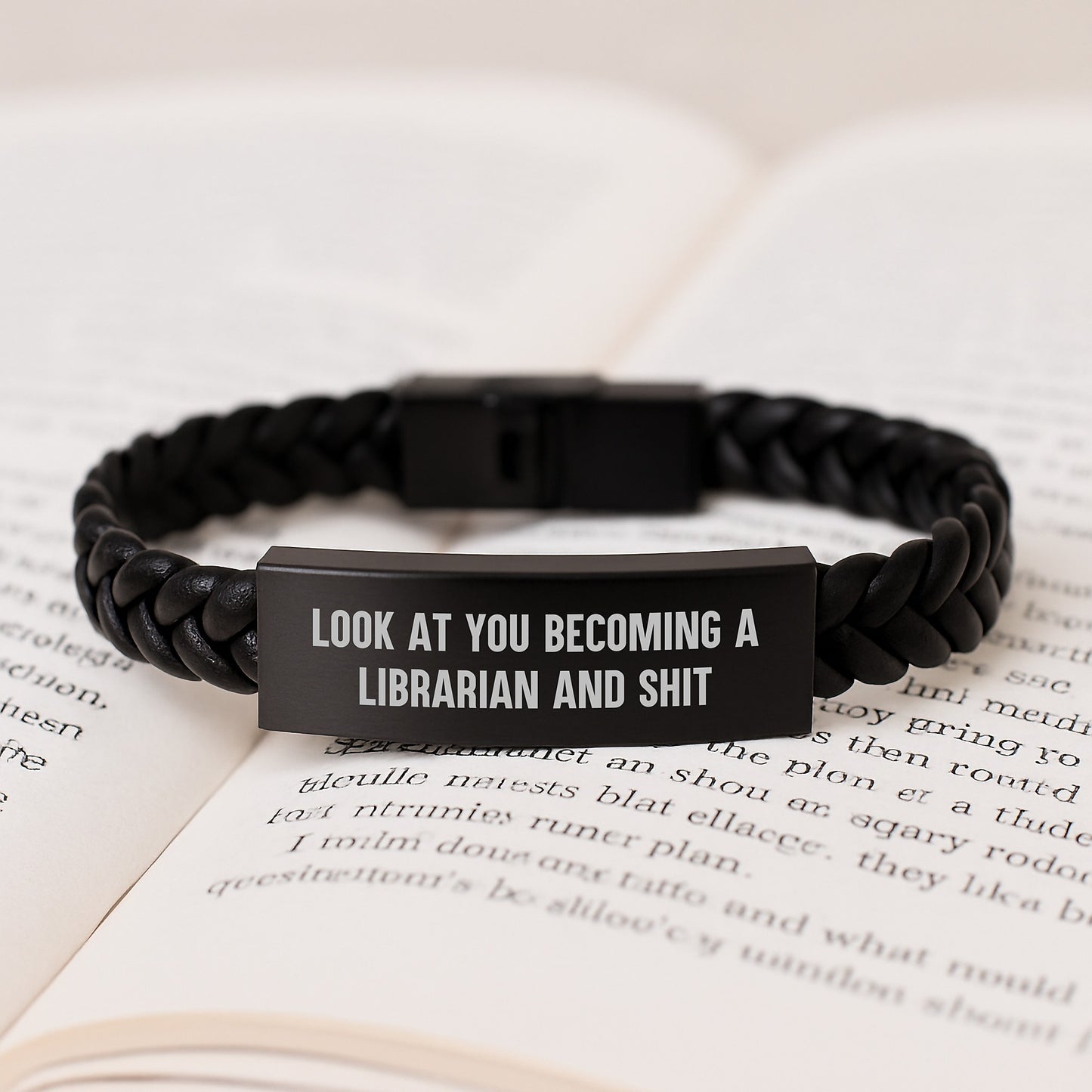 Funny Librarian Gifts for Him, Interlaced Leather Bracelet with Inspirational Quote, Unique Graduation Present from Men - Image 3