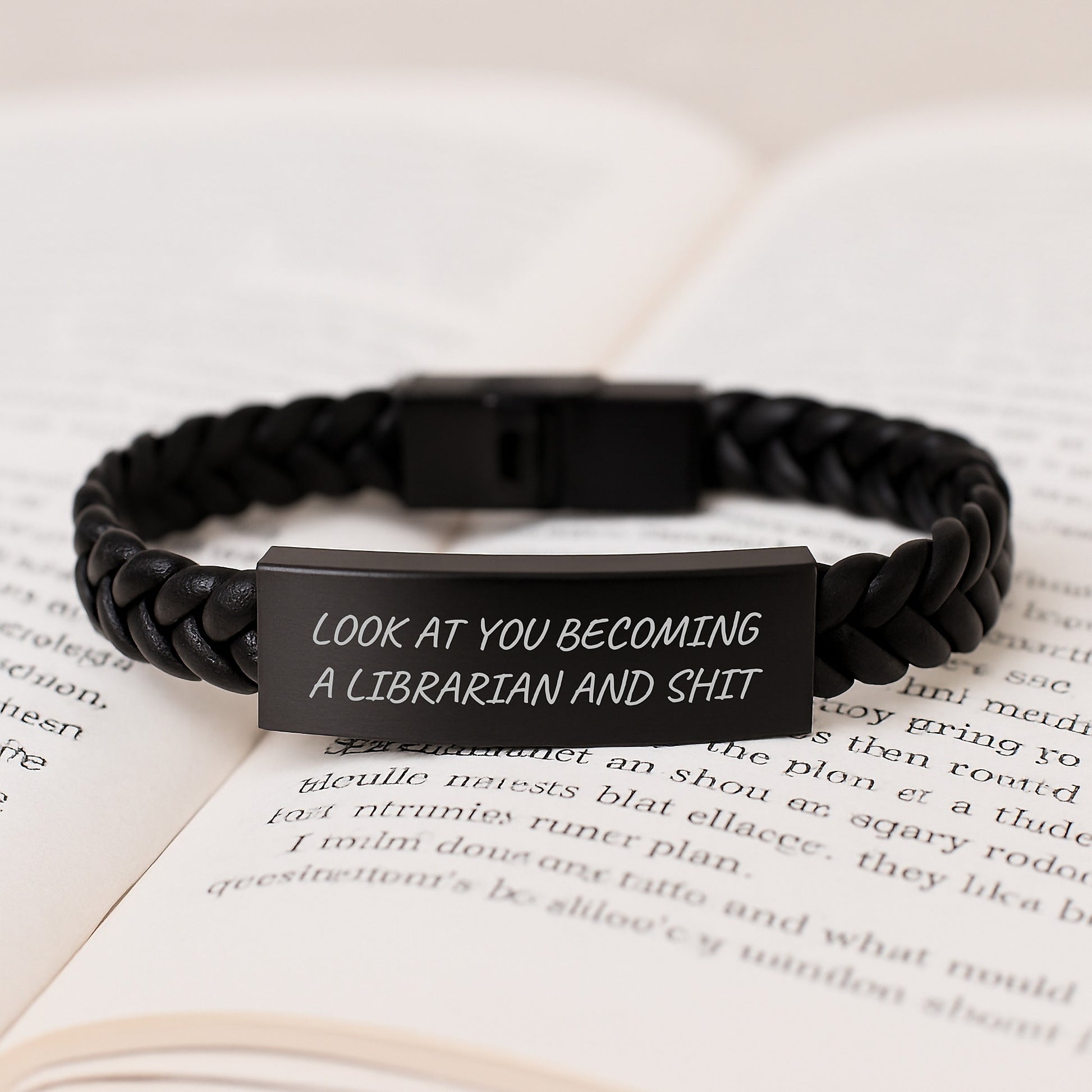 Librarian Proud Gifts from Friends and Family, Interlaced Leather Bracelet for Graduation Unique Gifts, Funny Quote 'Look At You Becoming A Librarian And Shit' - Image 3