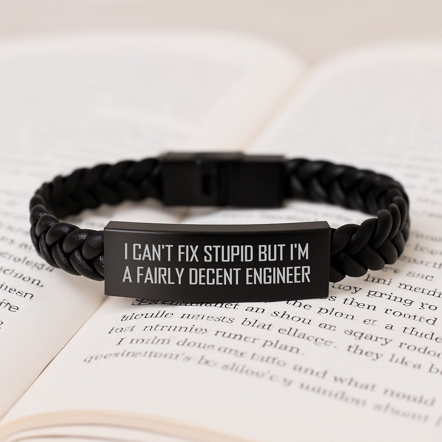 Funny Engineer Gifts from Men, Unique Interlaced Leather Bracelet for Birthday, I Can't Fix Stupid Engineer Quote - Image 3