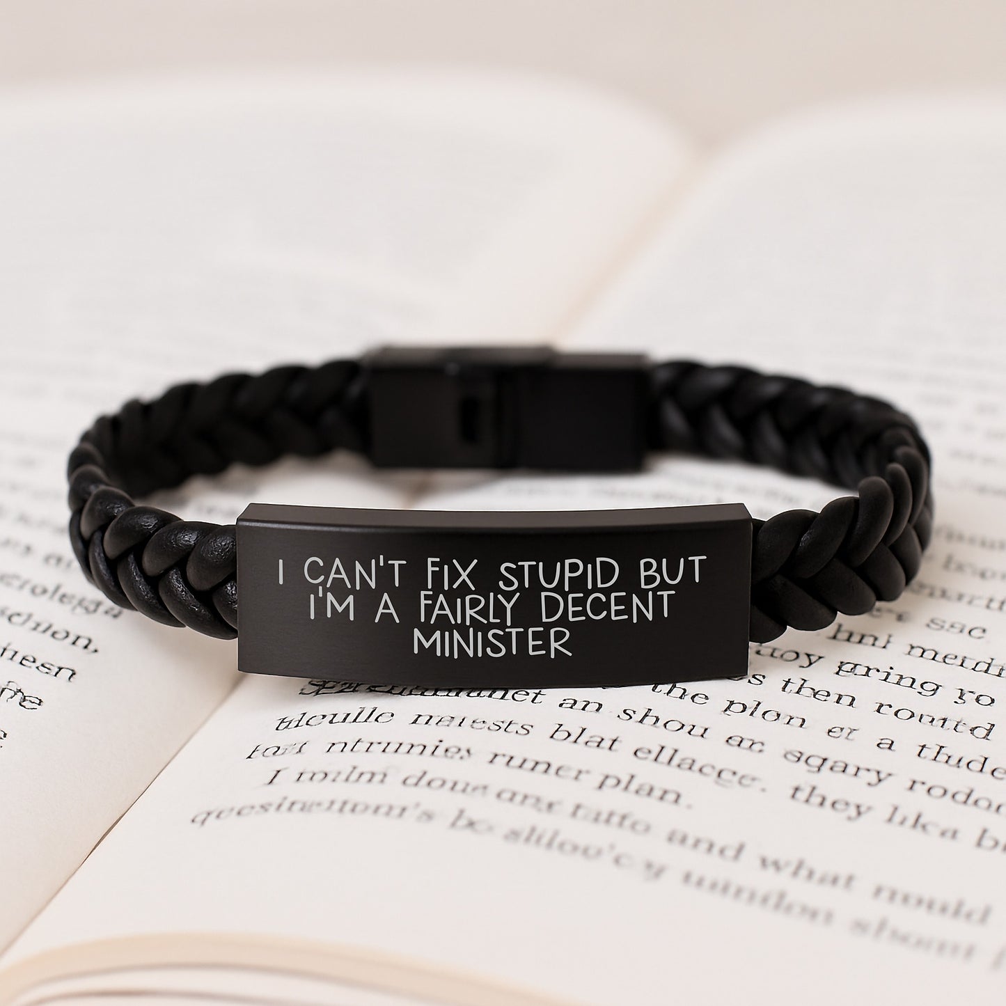 Funny Minister Gifts for Him, Inspirational Interlaced Leather Bracelet, Quotes and Messages for Graduation Day, Gifts from Friends to Minister - 'I Can't Fix Stupid But I'm A Fairly Decent Minister' - Image 3